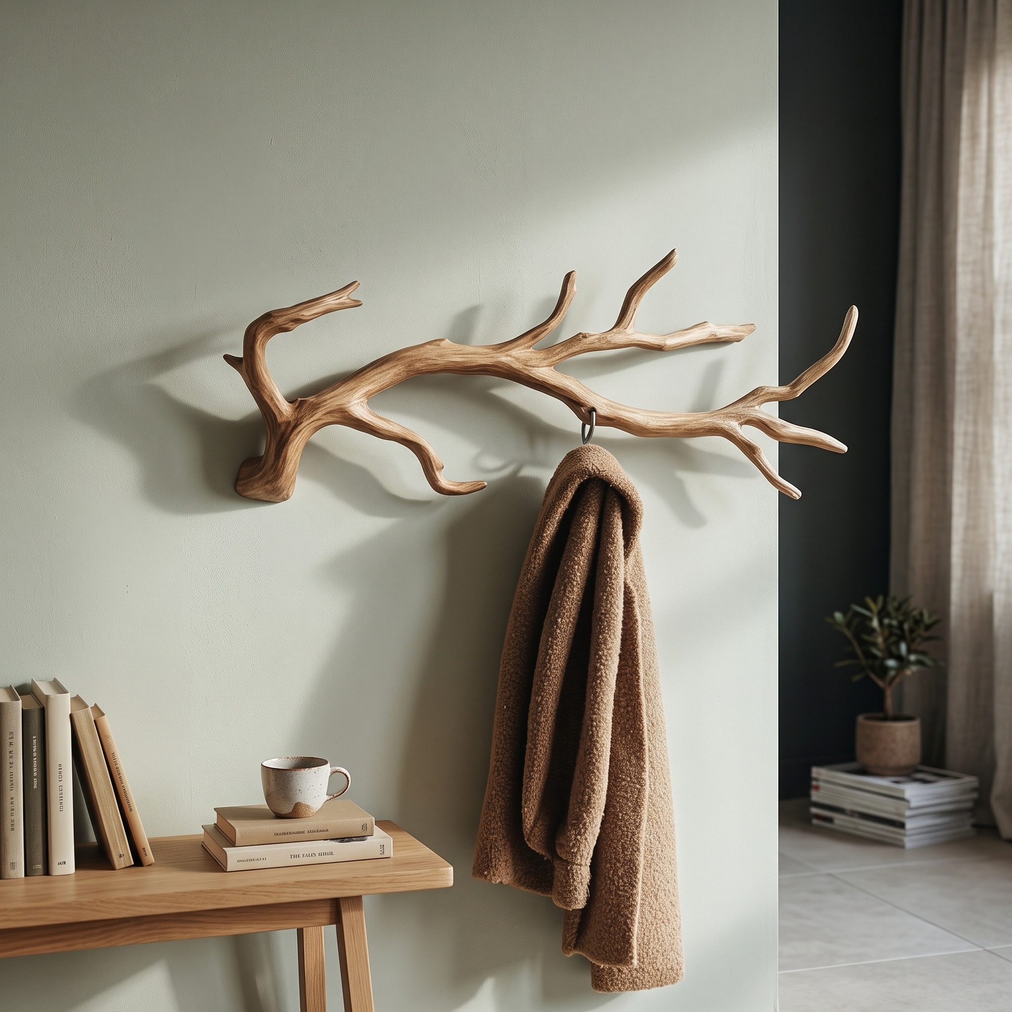 Rustic Branch Wall Hook Solid Wood Entryway Decor