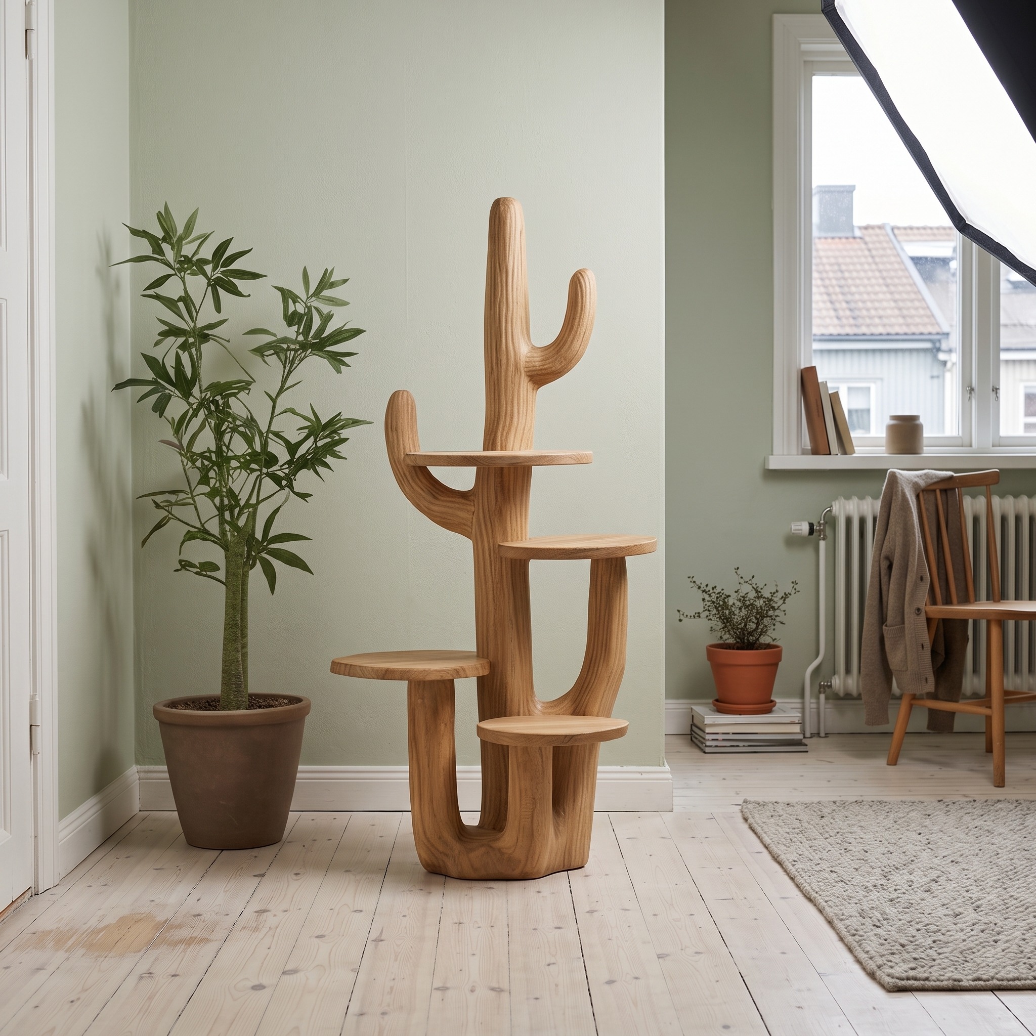 Rustic Cactus Tree Stand Solid Wood Living Room