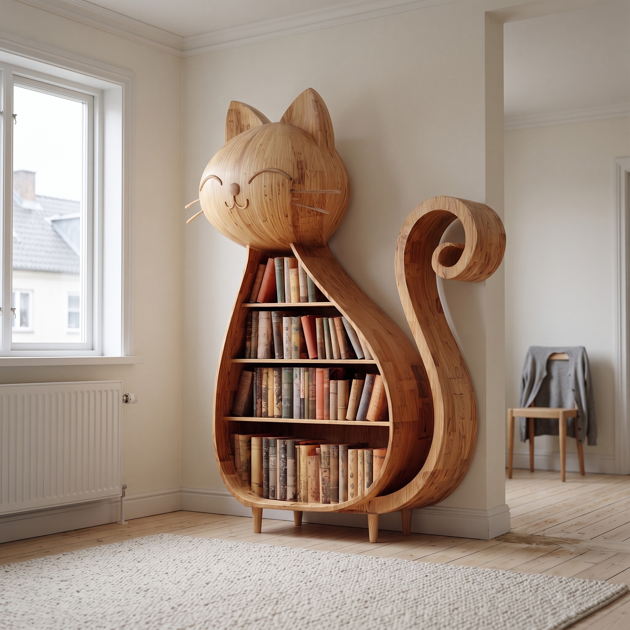 Rustic Cat Bookshelf Kids Room Storage Display