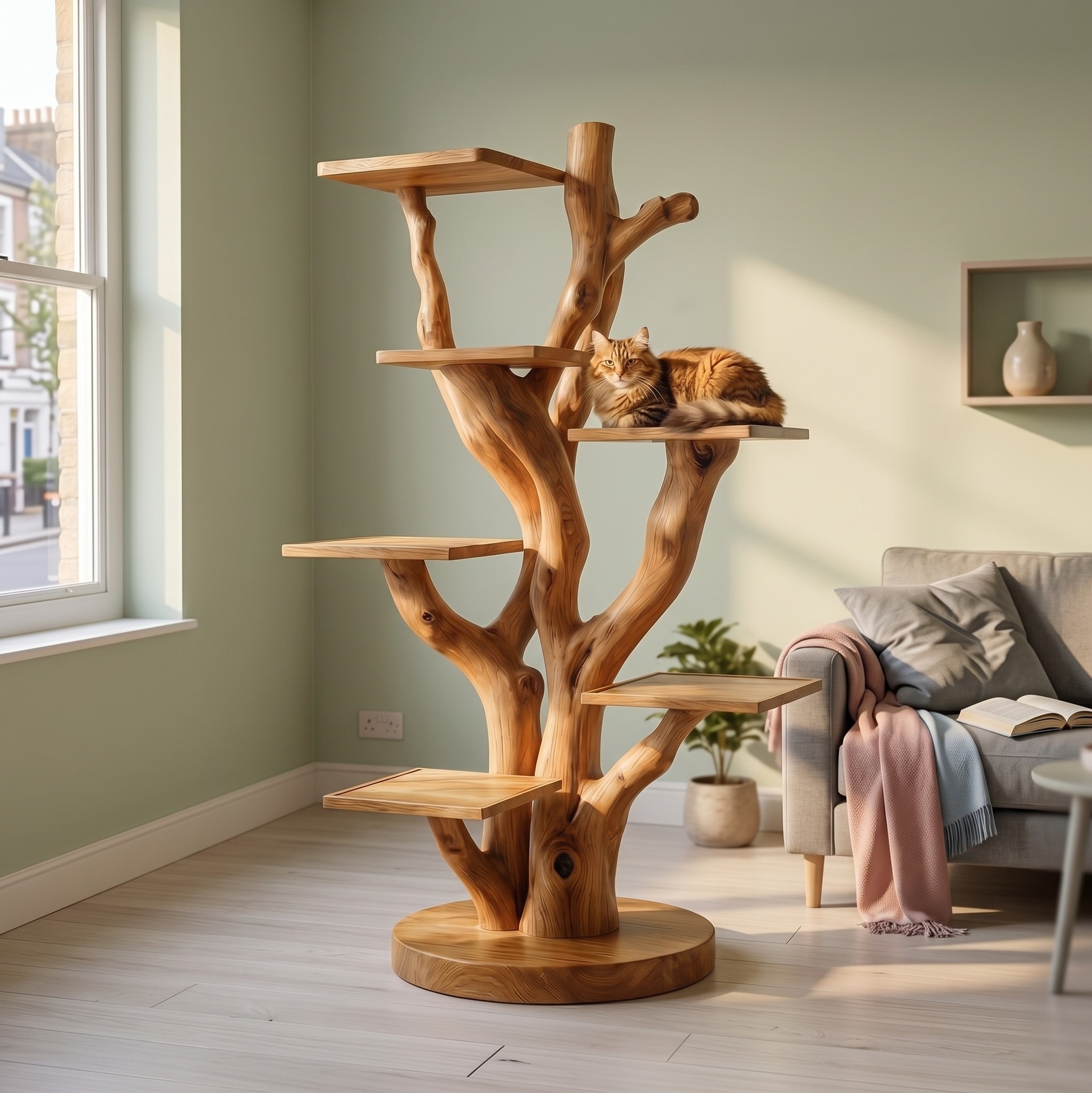 Rustic Cat Climbing Tree for Living Room or Pet Space