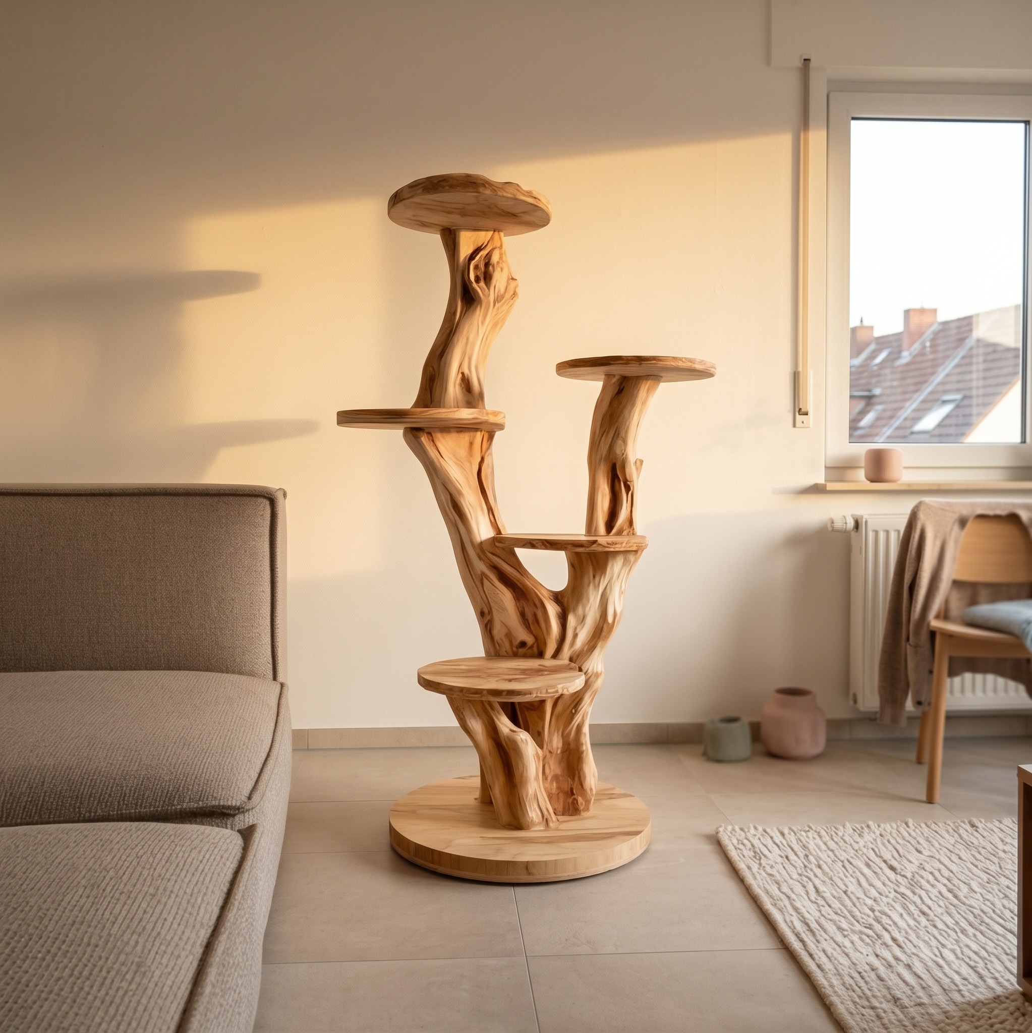 Rustic Cat Sculptural Tree Tower Living Room or Contemporary Home