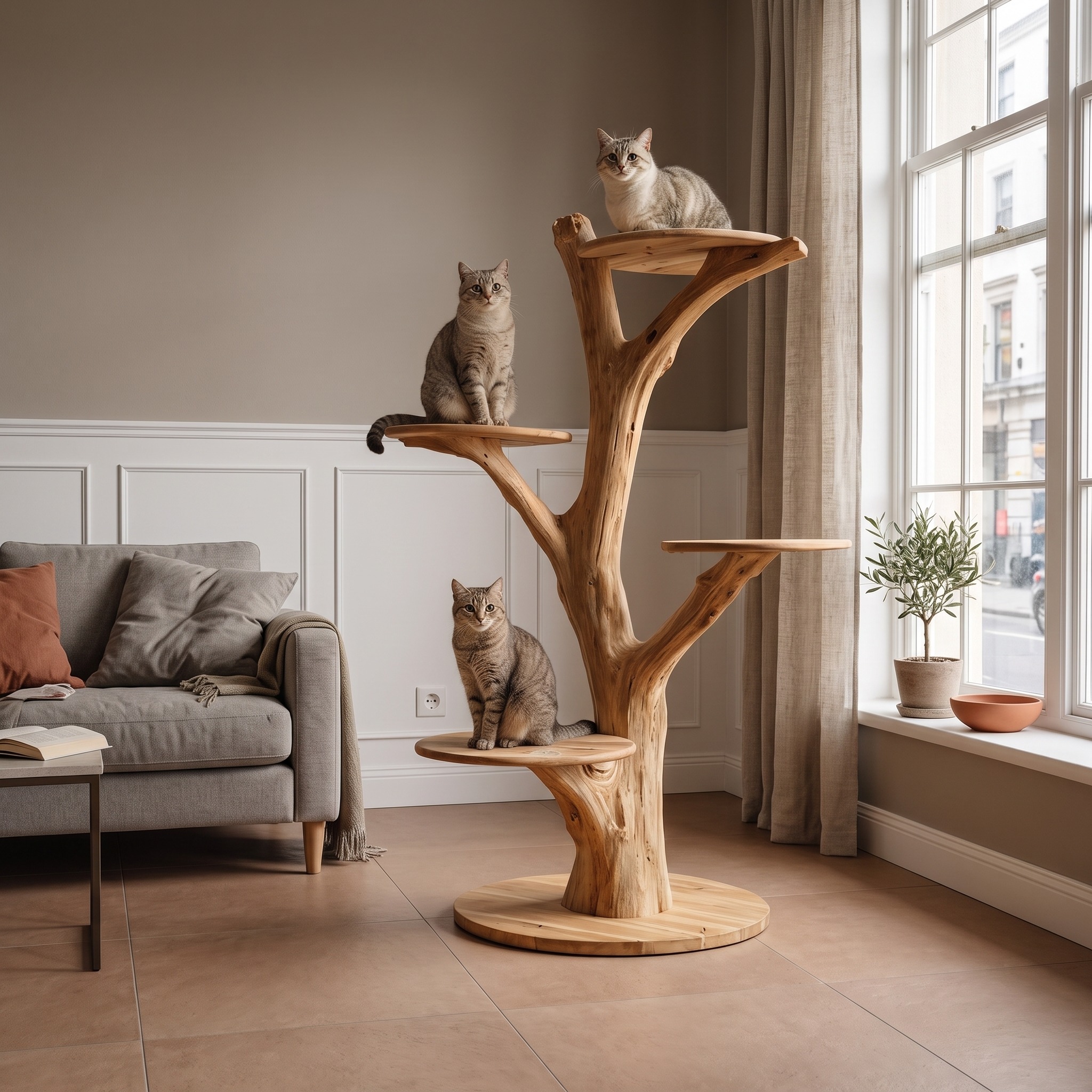 Rustic Cat Tree Bookshelf Style Pet Stand Living Room