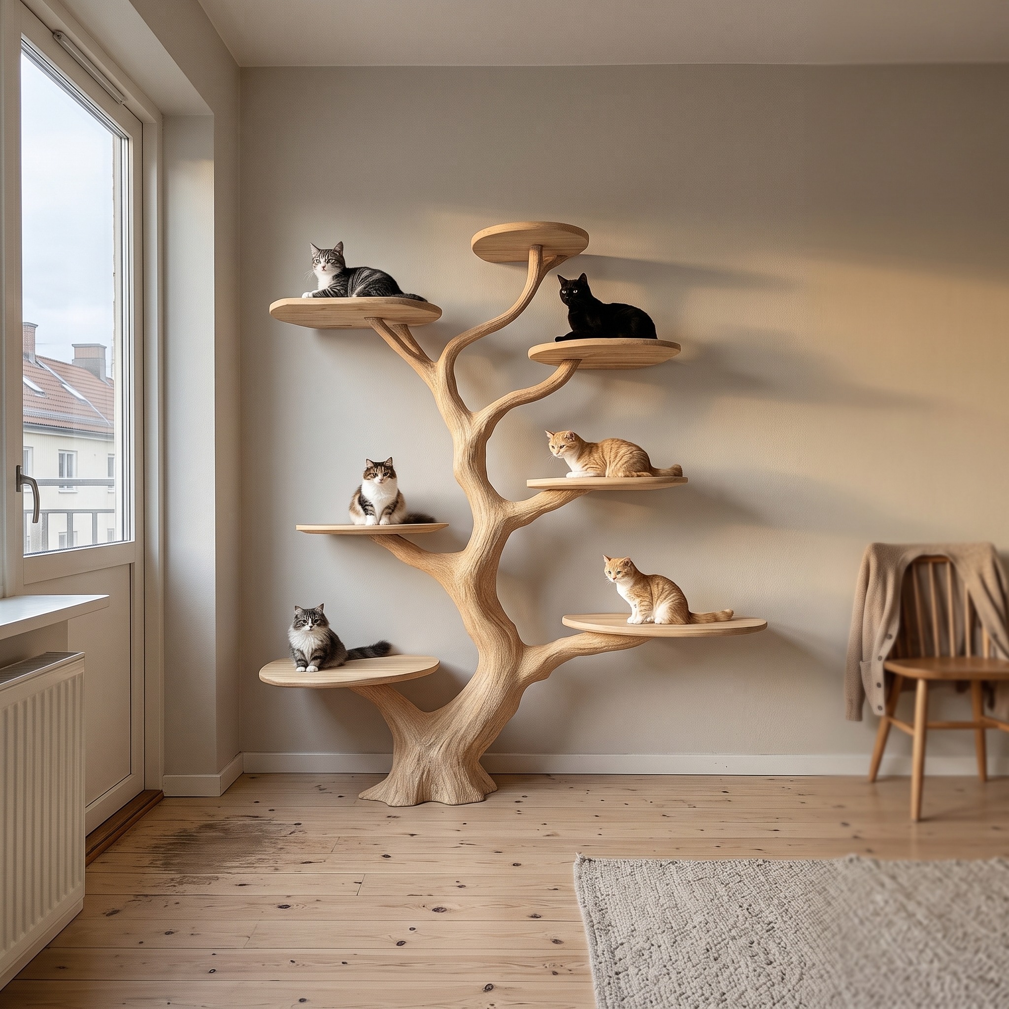 Rustic Cat Tree Organic Multi-Level Cat Shelf for Home Decor
