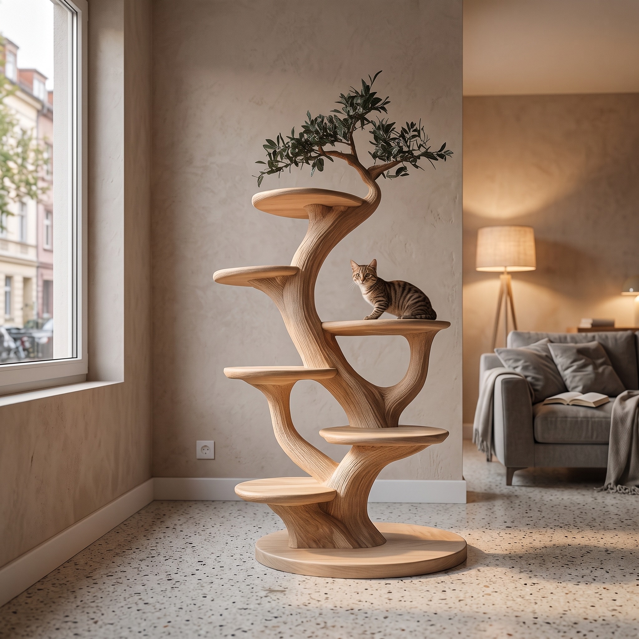 Rustic Cat Tree Organic Multi-Level Cat Tower for Home Interior