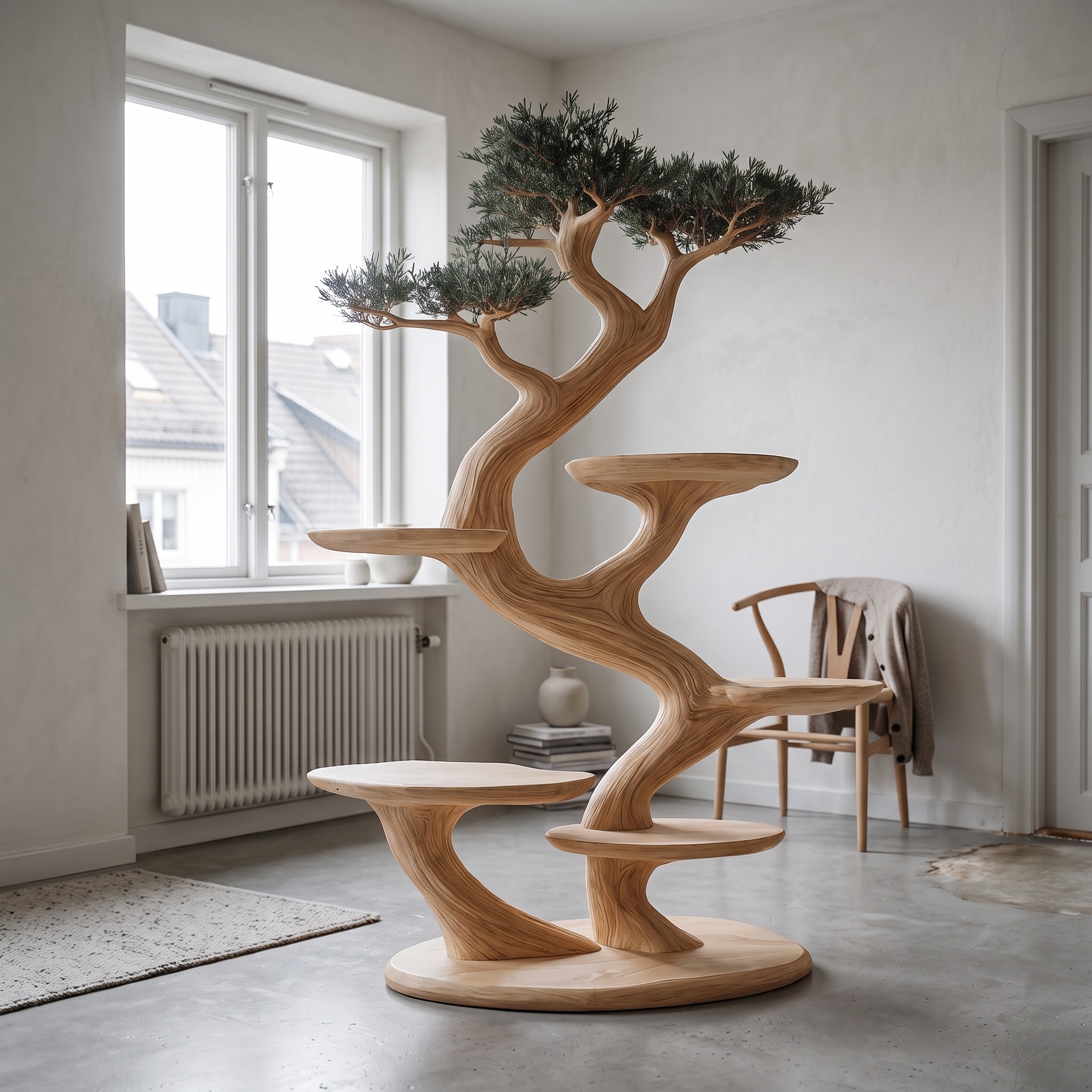 Rustic Cat Tree Sculptural Cat Shelf Tower for Modern Living Room