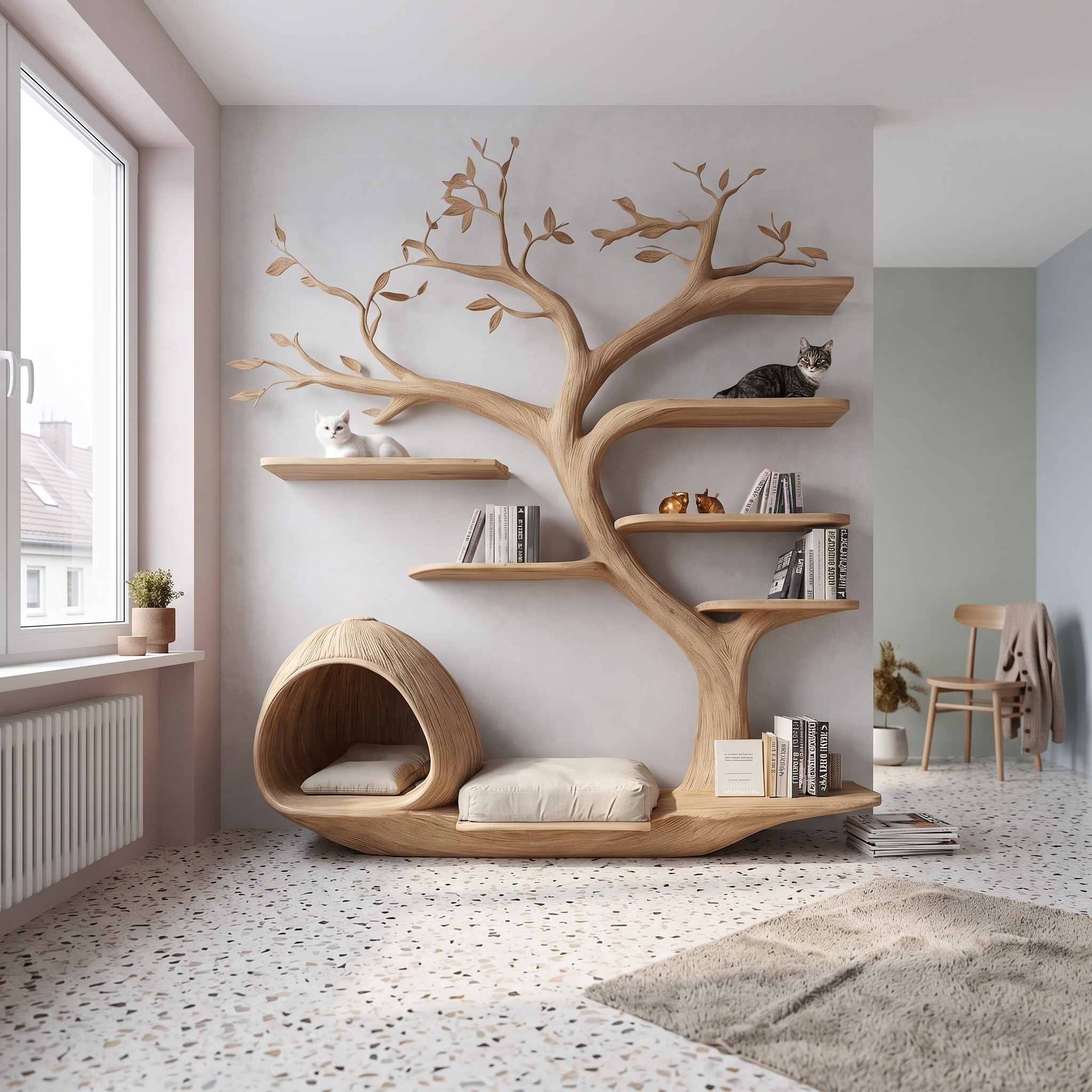 Rustic Cat Tree Wall Unit Living Room Cat Bed Furniture