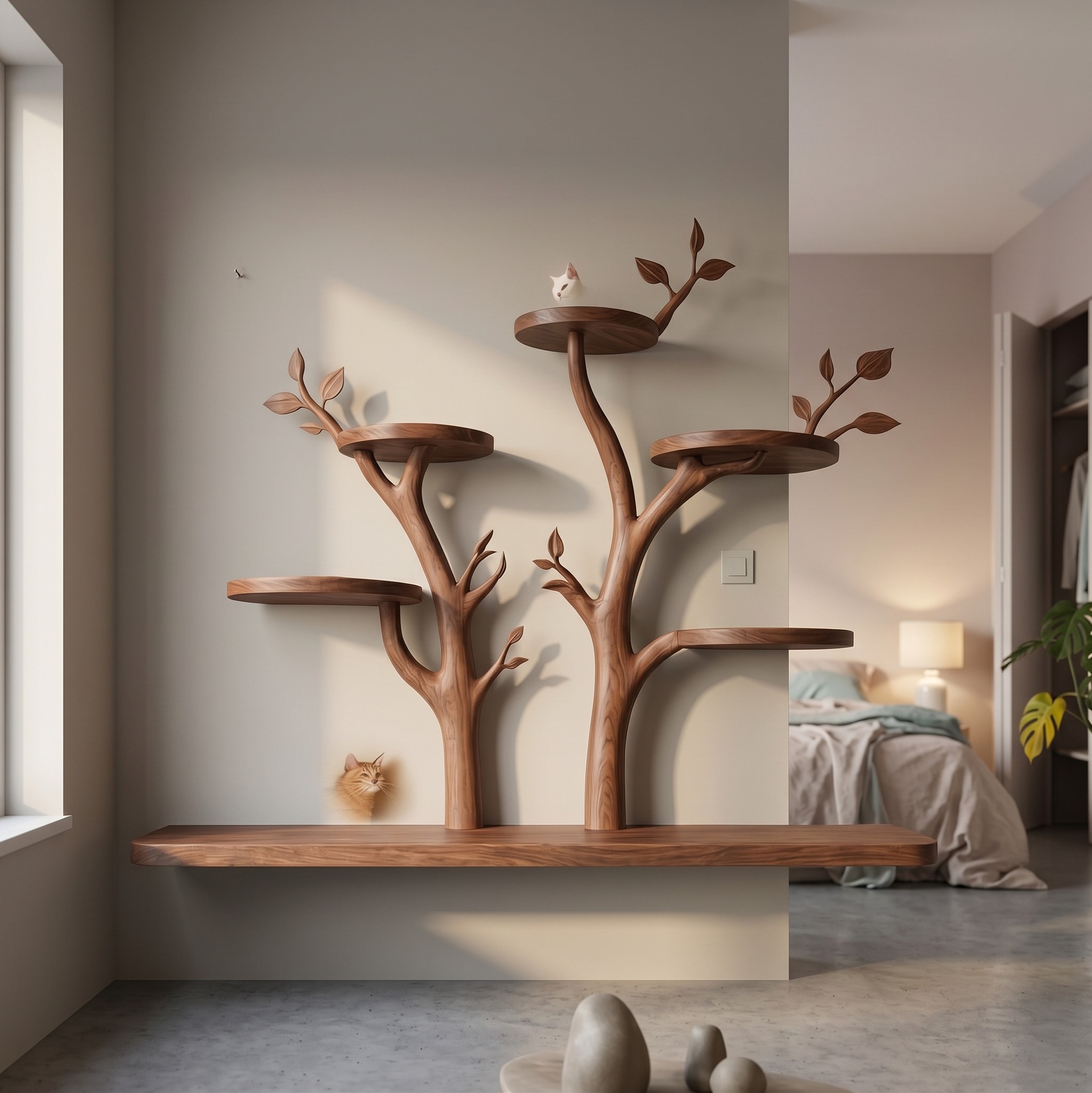 Rustic Cat Wall Display Living Room or Contemporary Home