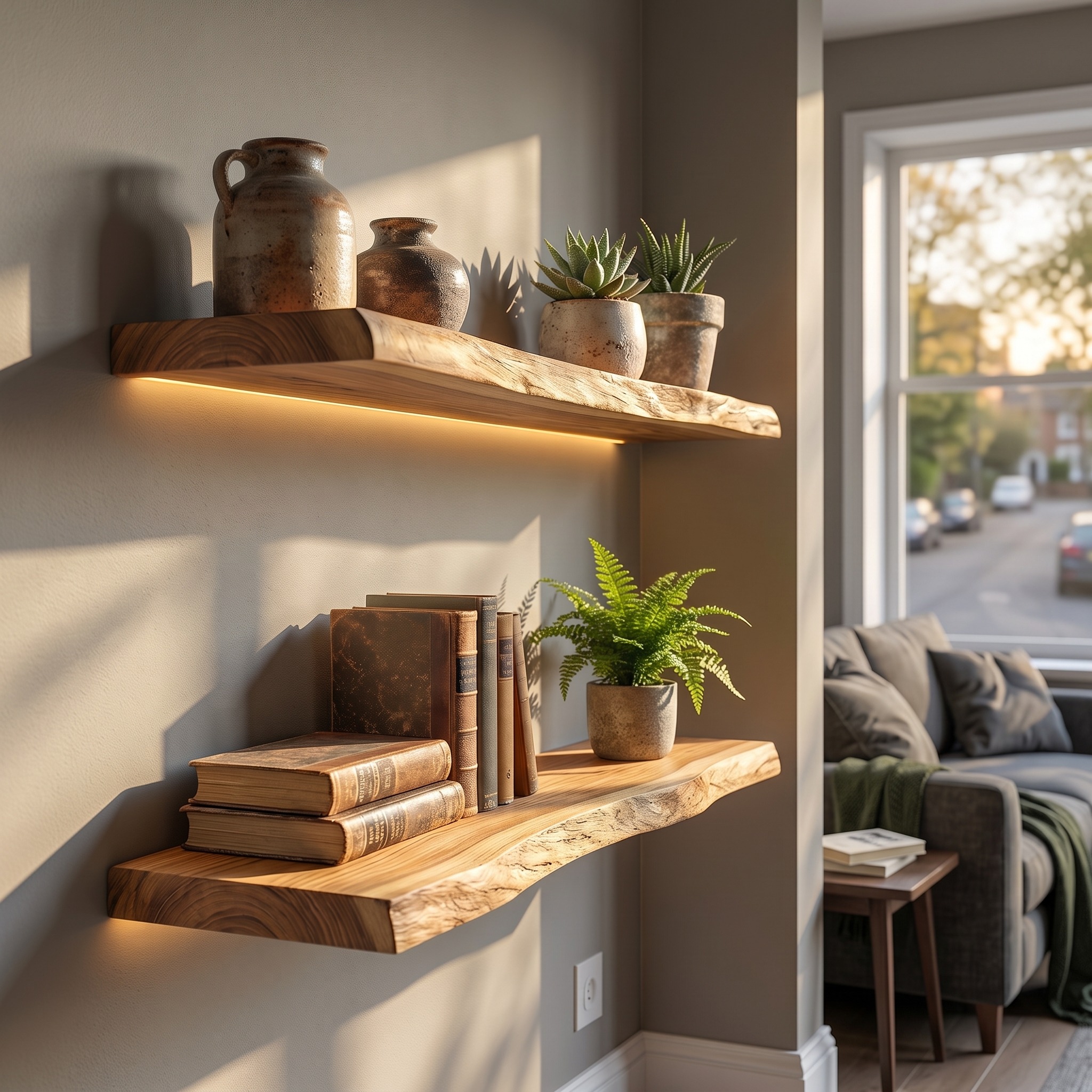 Rustic Chunky Wood Floating Wall Shelves Natural Edge Display
