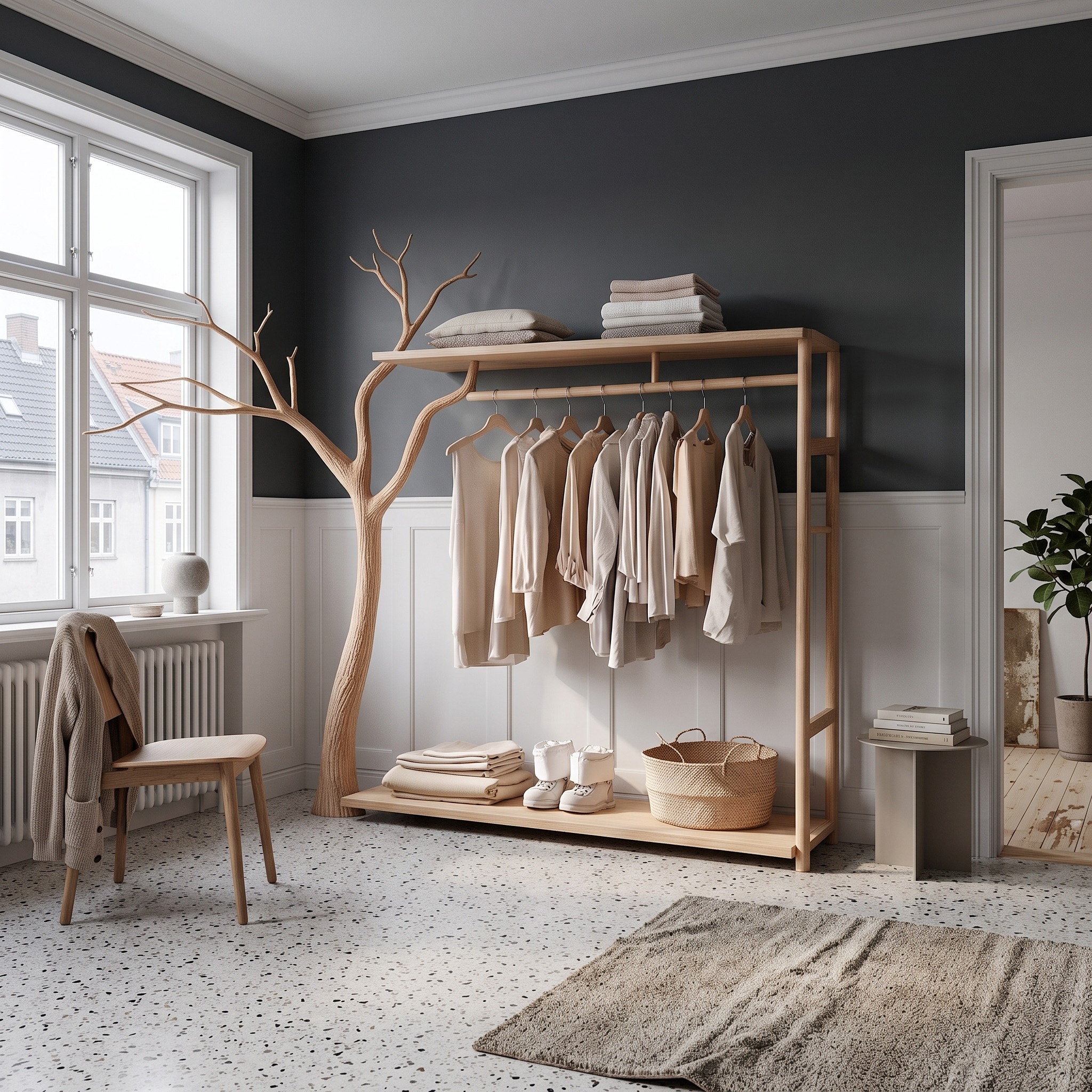 Rustic Clothing Shelf Rack Entryway Bedroom