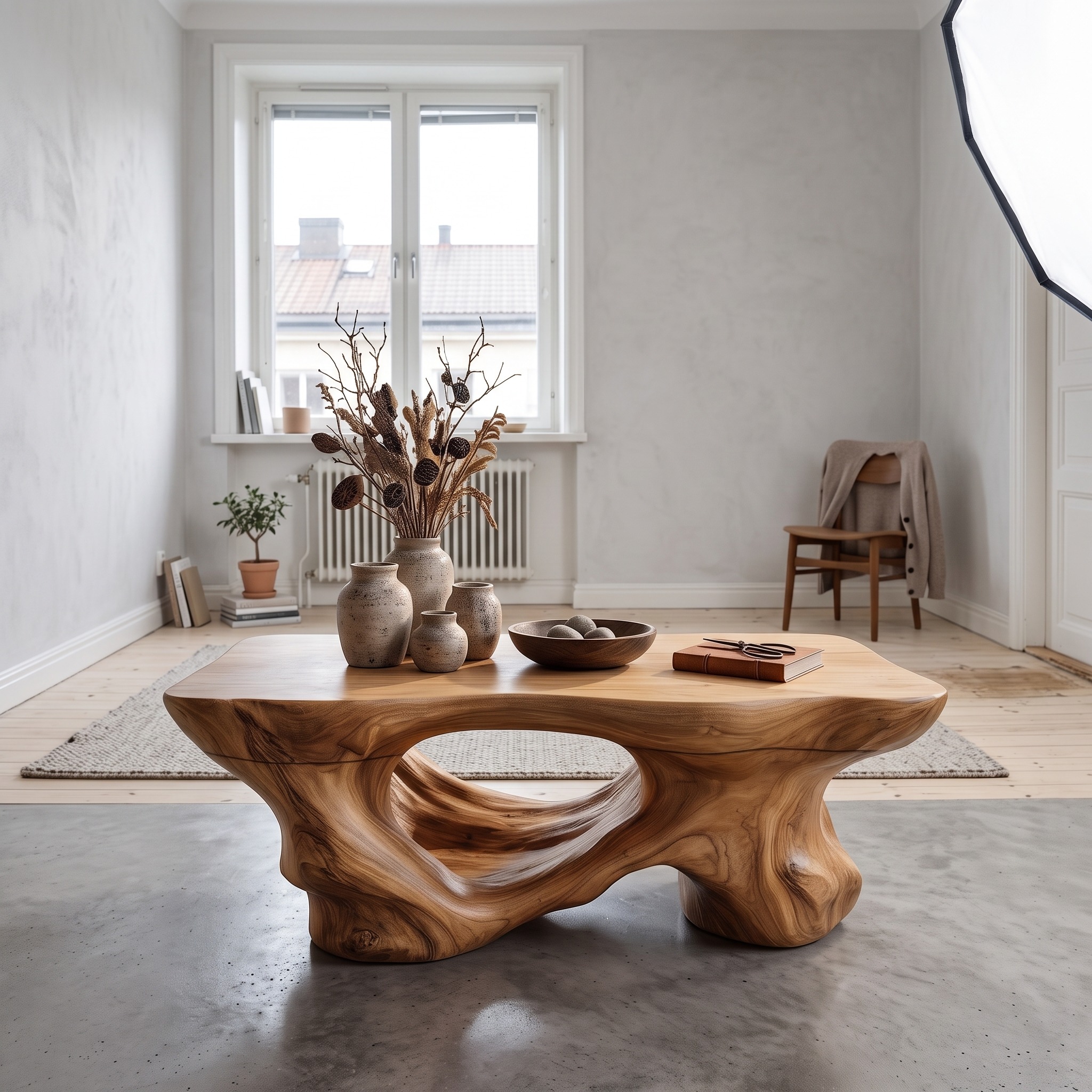 Rustic Coffee Table with Sculptural Root Form Legs for Lounge