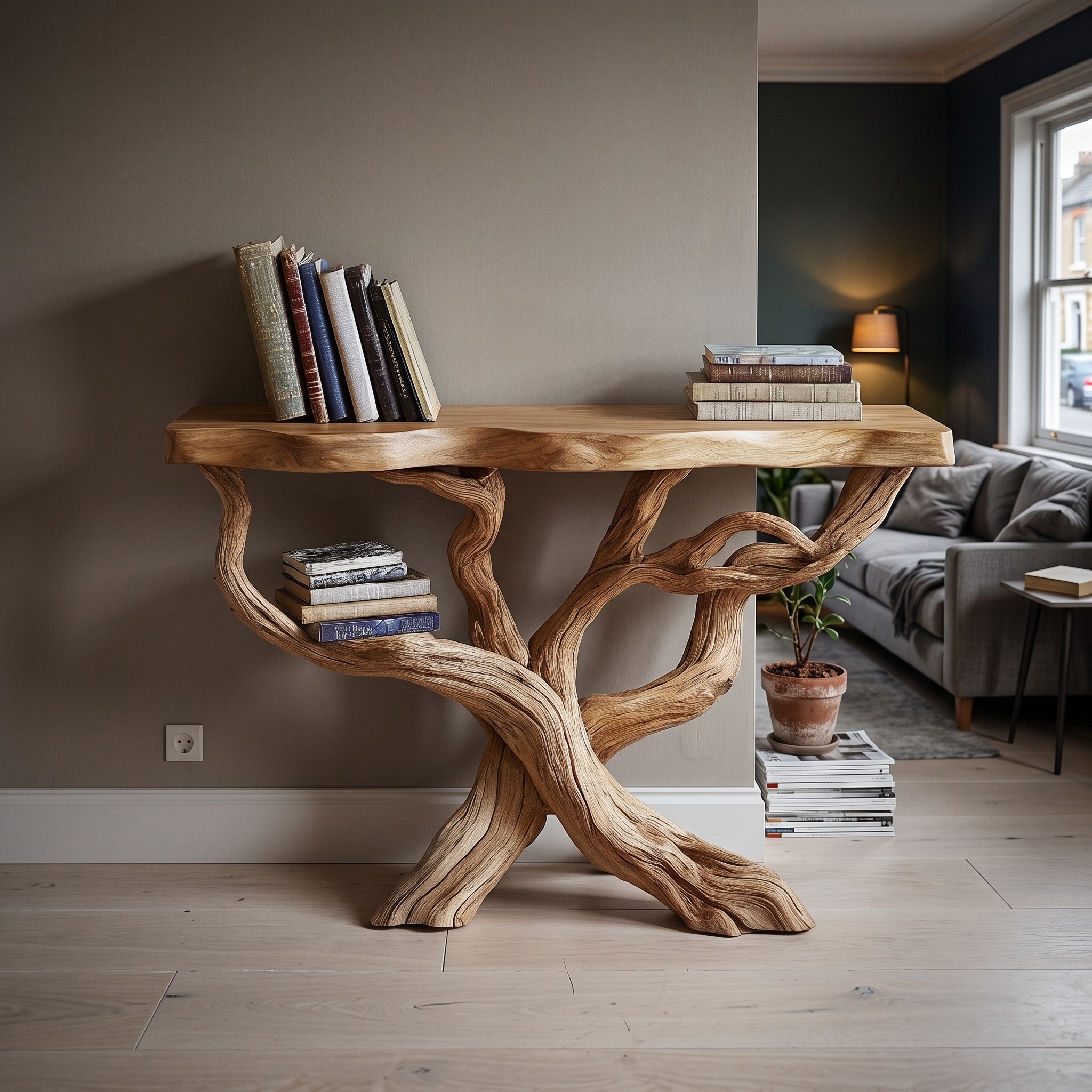 Rustic Console Table Handcrafted Solid Wood Decor Home Gift