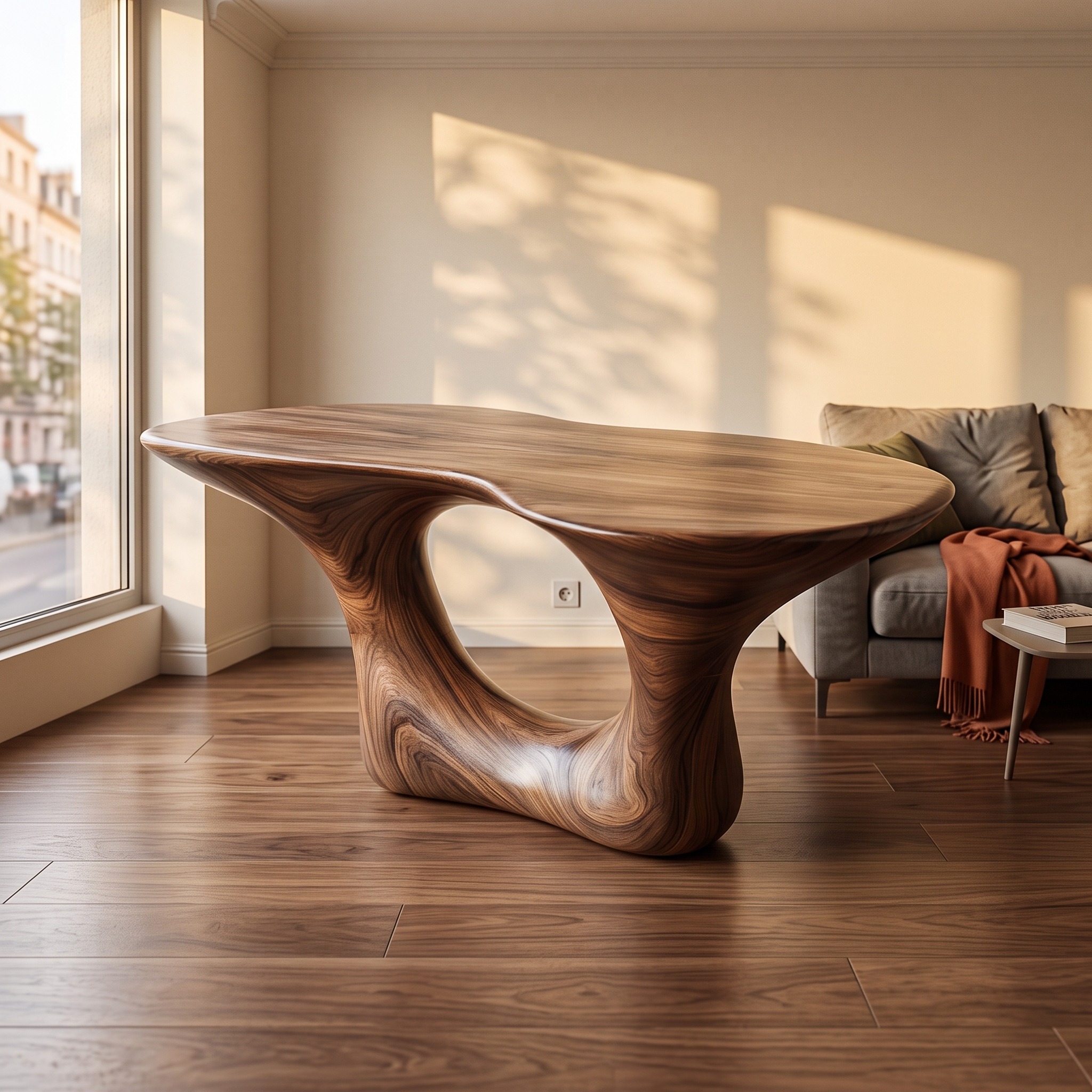 Rustic Console Table Solid Wood Curved Base Living Room