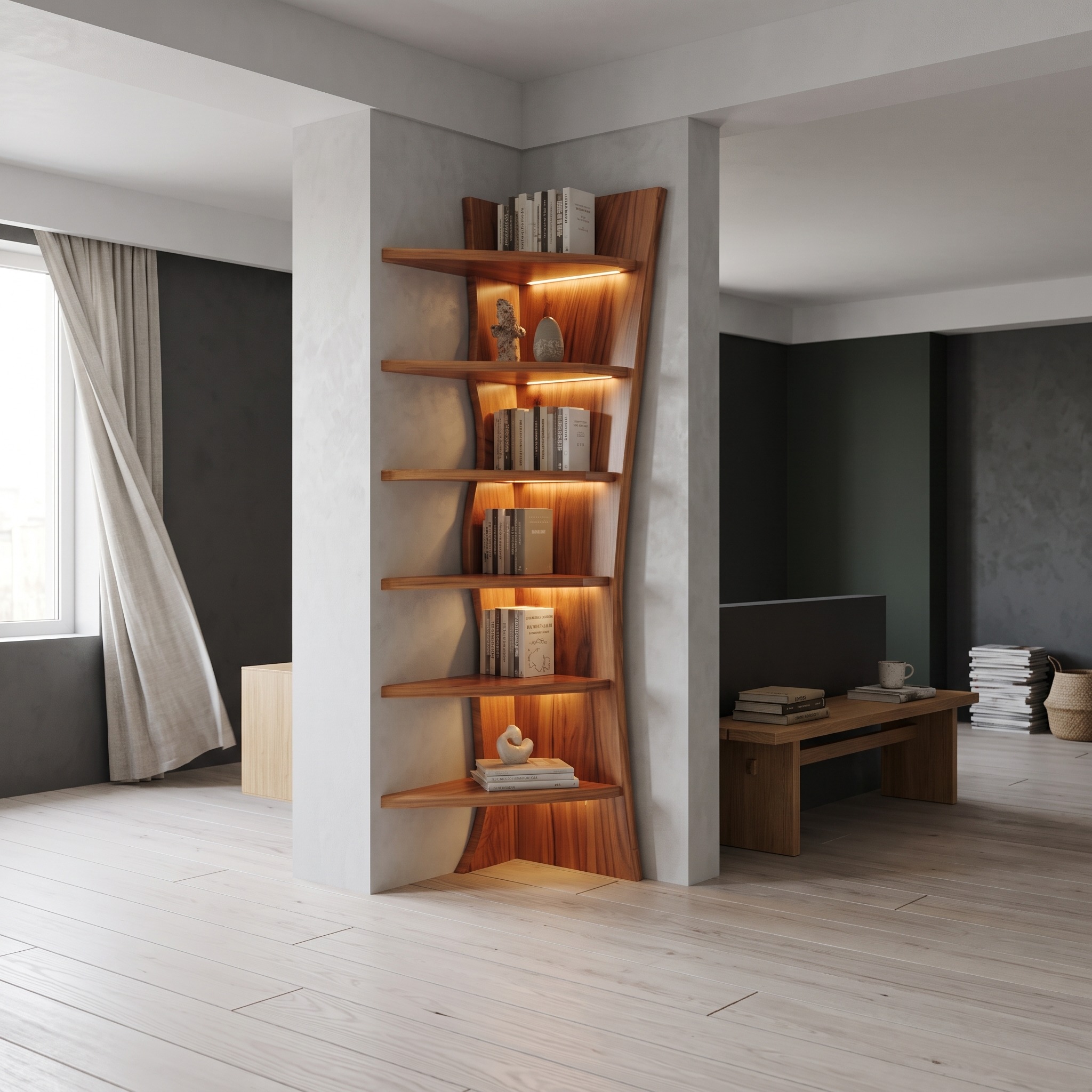 Rustic Corner Bookshelf Decor Cozy Room