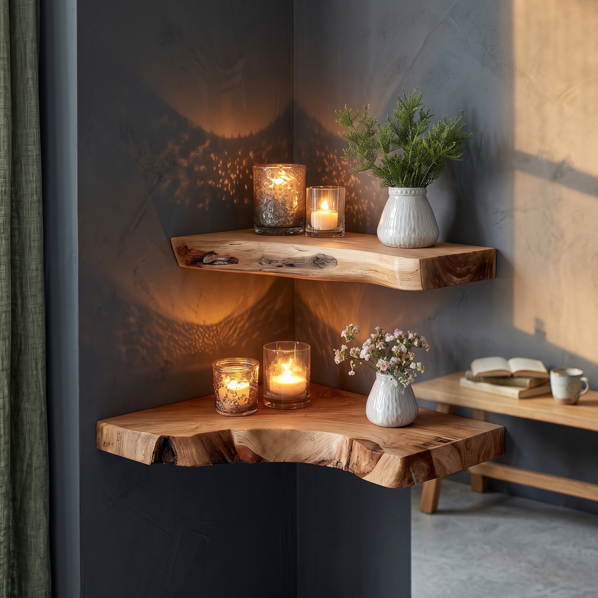 Rustic Corner Floating Shelf Home Office