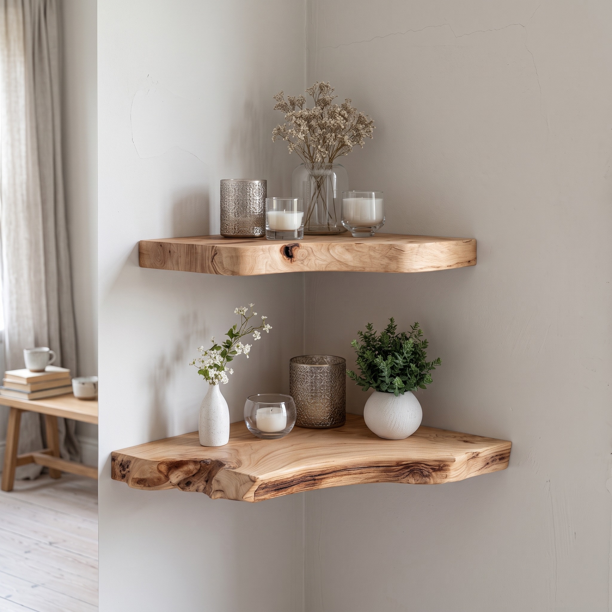Rustic Corner Wall Shelf Bathroom