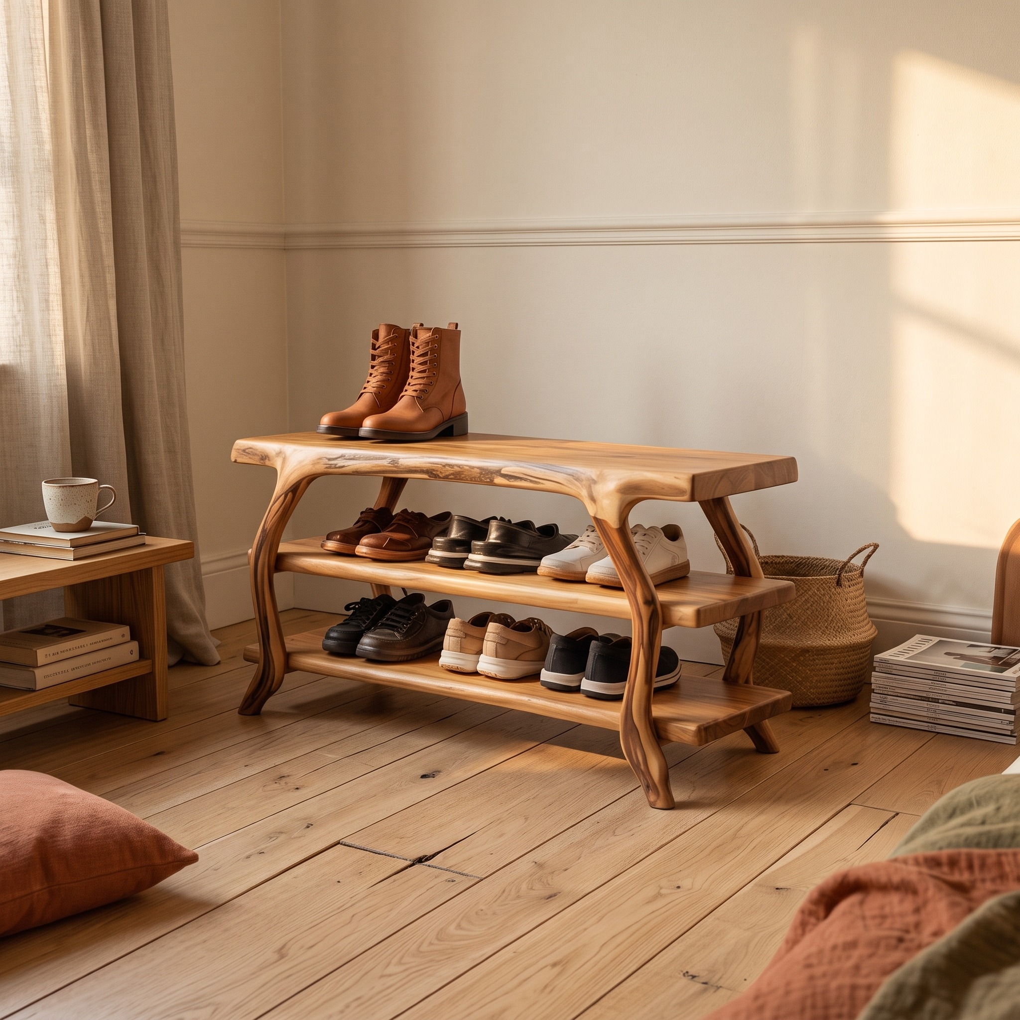 Rustic Crafted Shoe Organizer Entryway and Studio