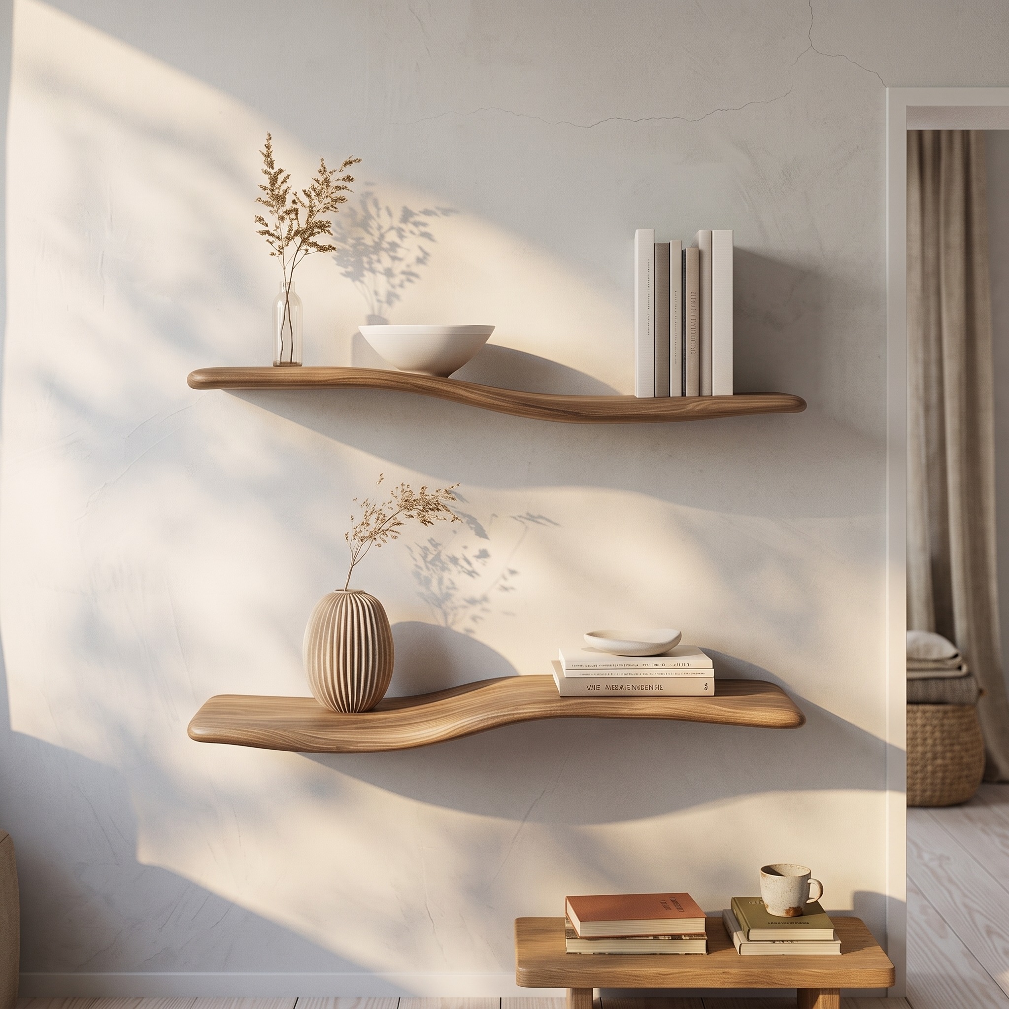 Rustic Curved Floating Shelf Handcrafted for Cozy Home Decor