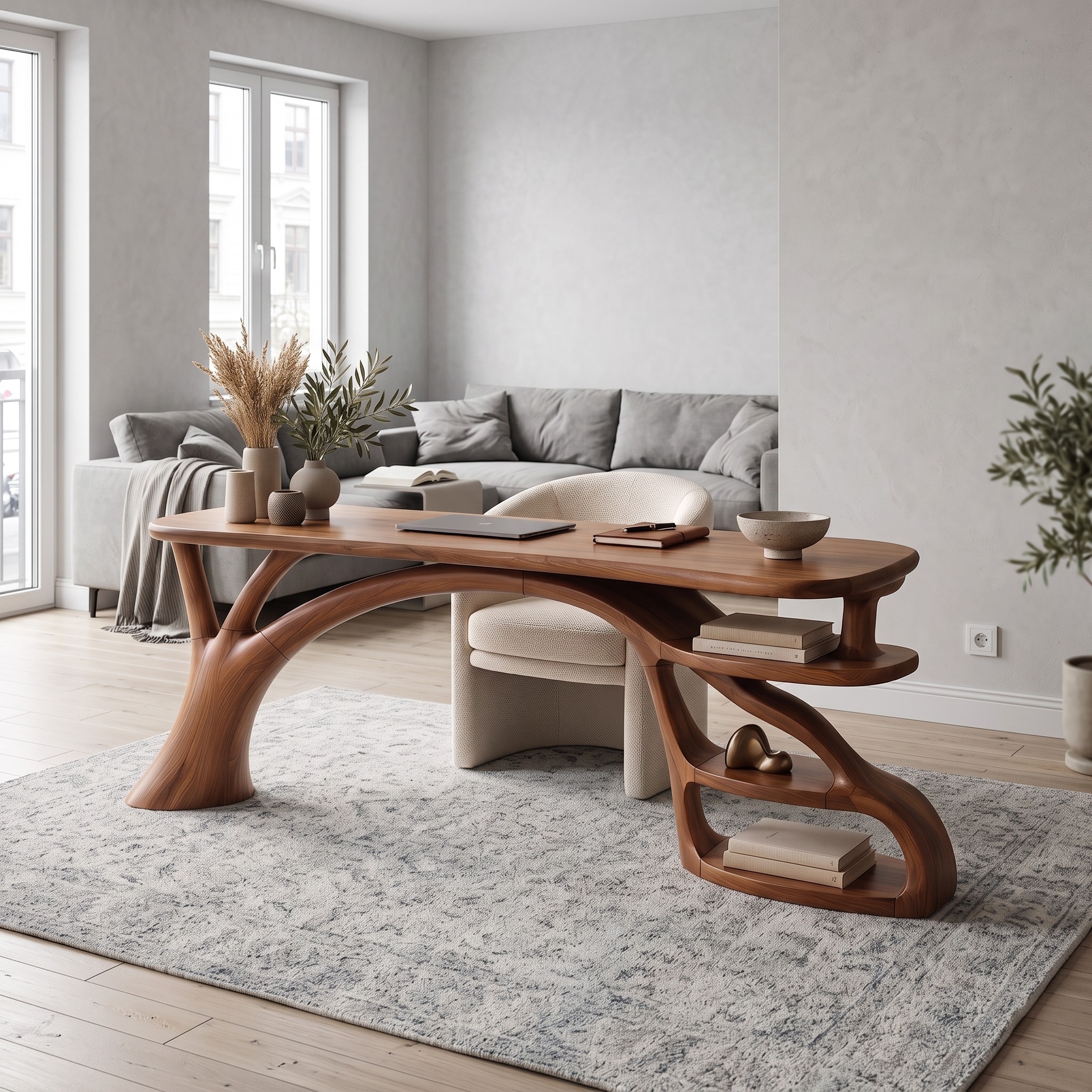 Rustic Curved Leg Writing Desk Home Office