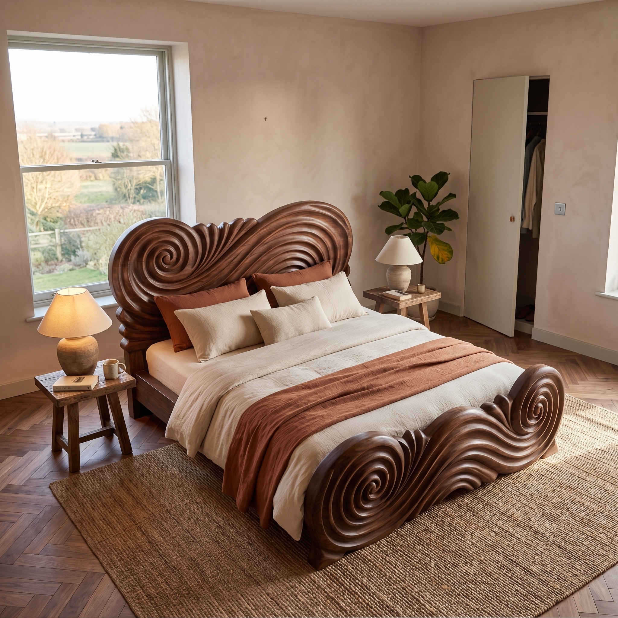 Rustic Curved Silhouette Bed Frame for Bedroom and Home Interior