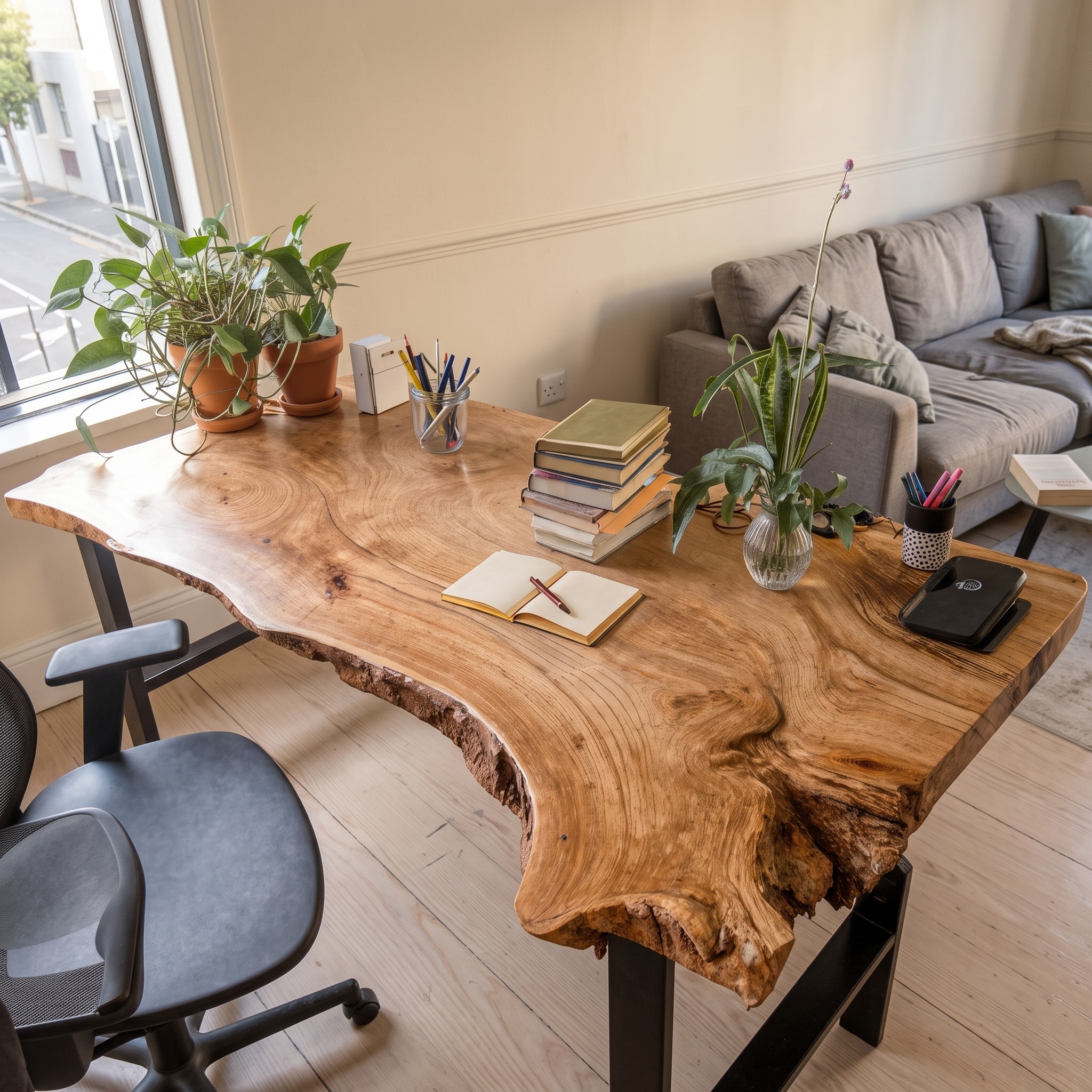 Rustic Custom Modern Live Edge Desk for Home Office and Workspace Setup