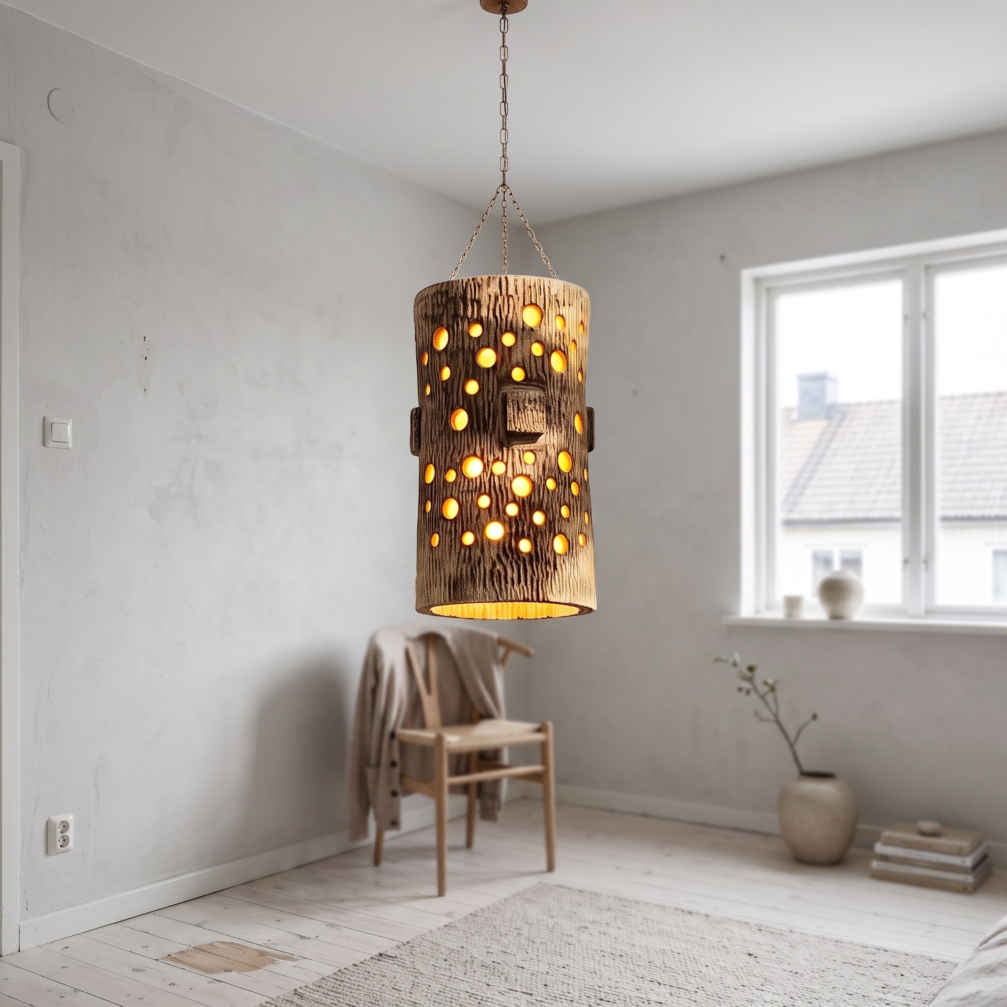 Rustic Cylinder Pendant Light for Entryway and Covered Patio