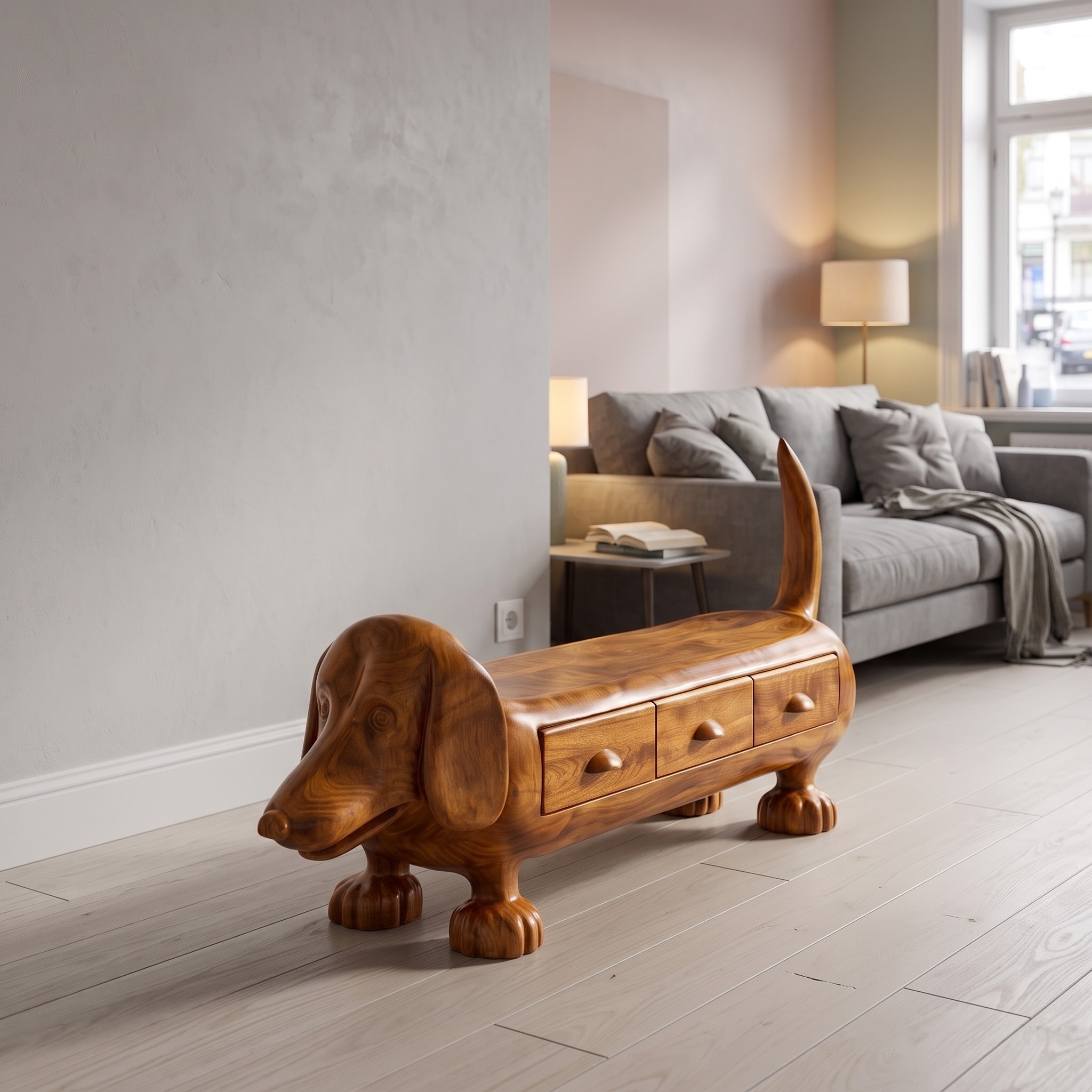 Rustic Dachshund Storage Bench for Entryway and Mudroom