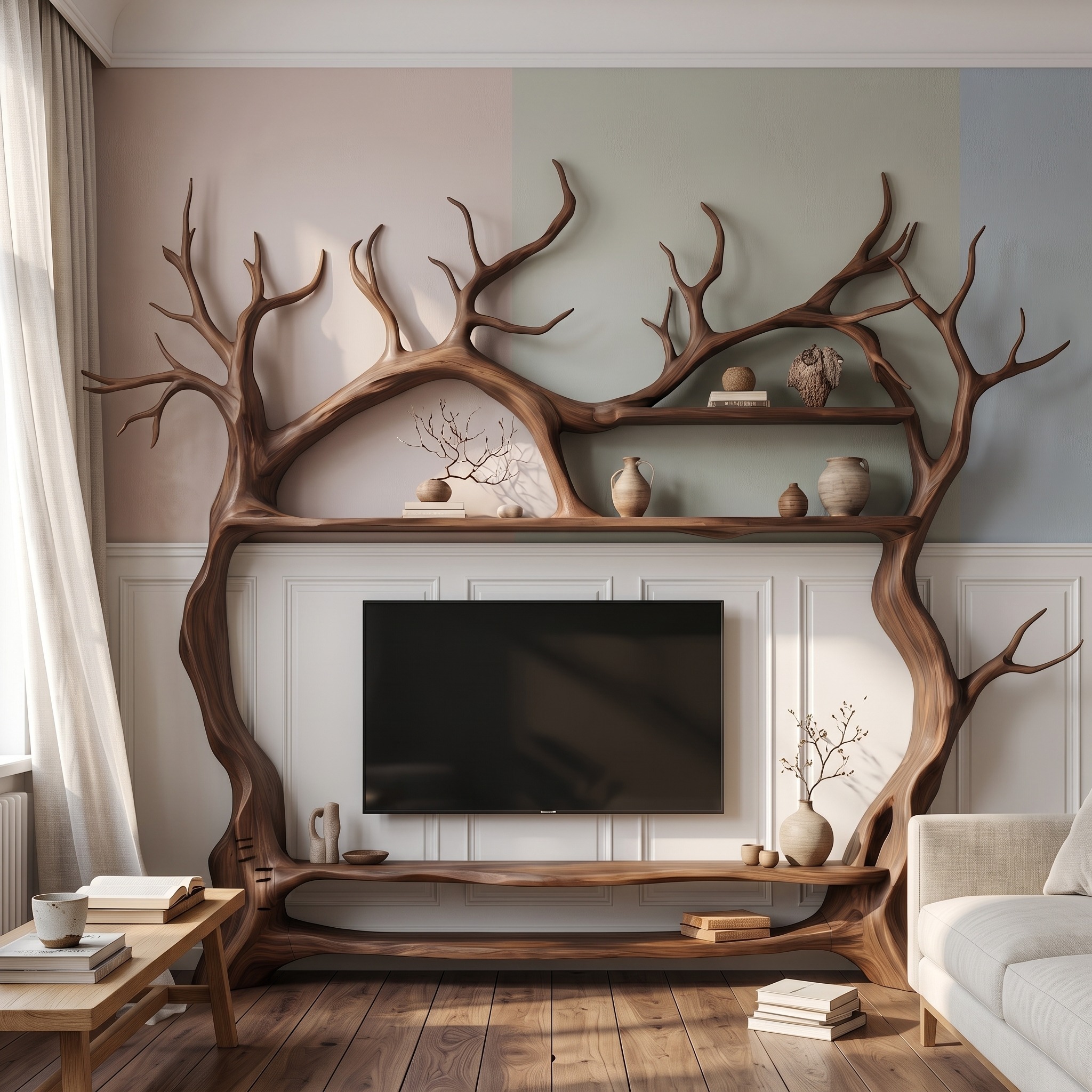 Rustic Decorative Tree TV Stand for Living Room and Lounge Interior