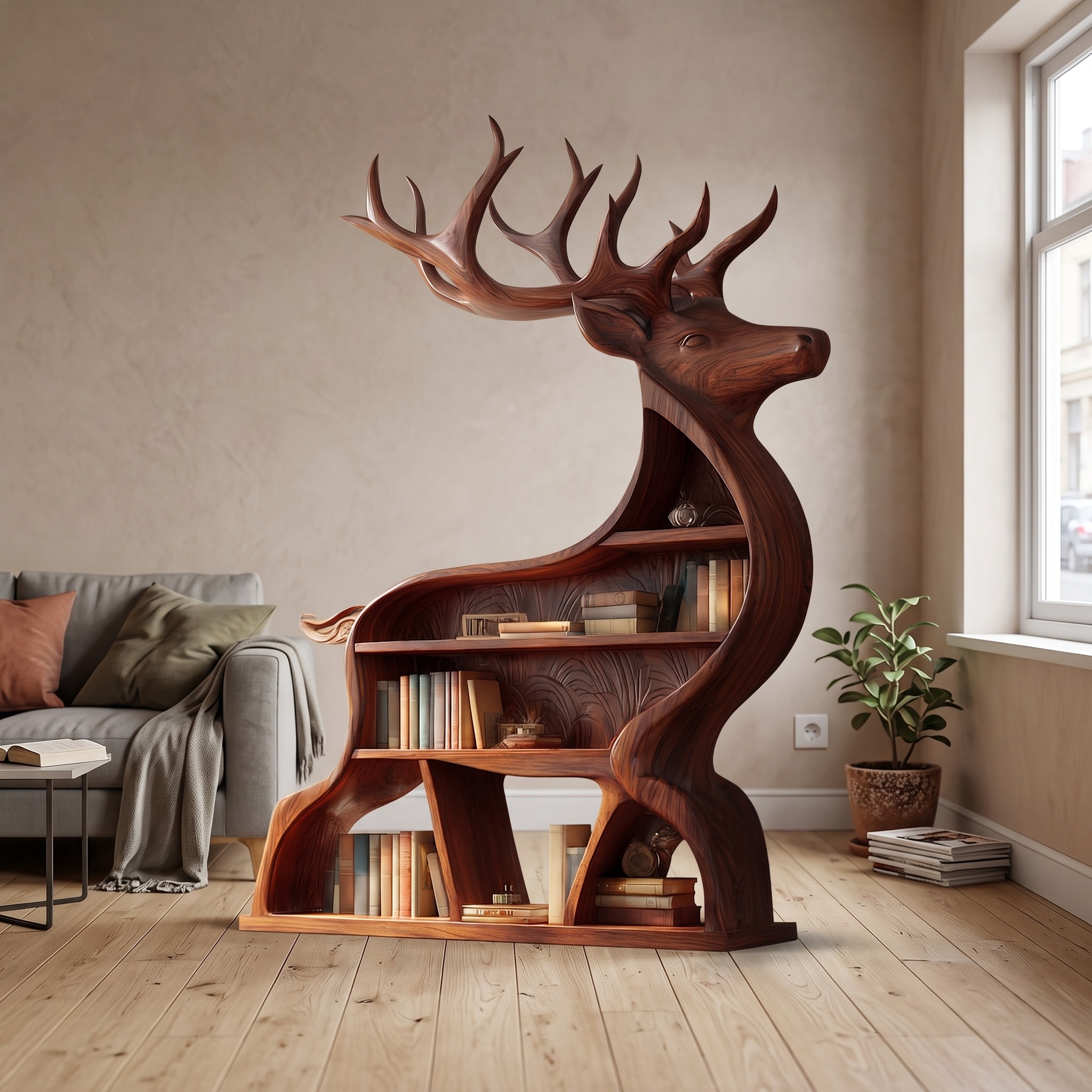 Rustic Deer Themed Bookshelf Farmhouse Entryway or Living Room