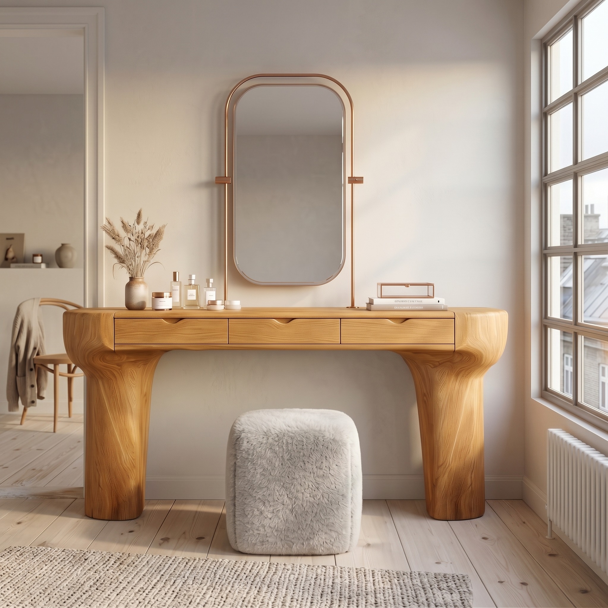 Rustic Dressing Table with Solid Wood Design for Bedroom