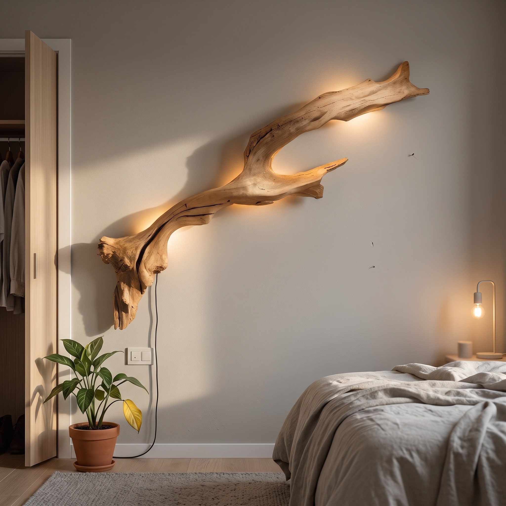 Rustic Driftwood Wall Sconce for Living Room Bedroom and Hallway