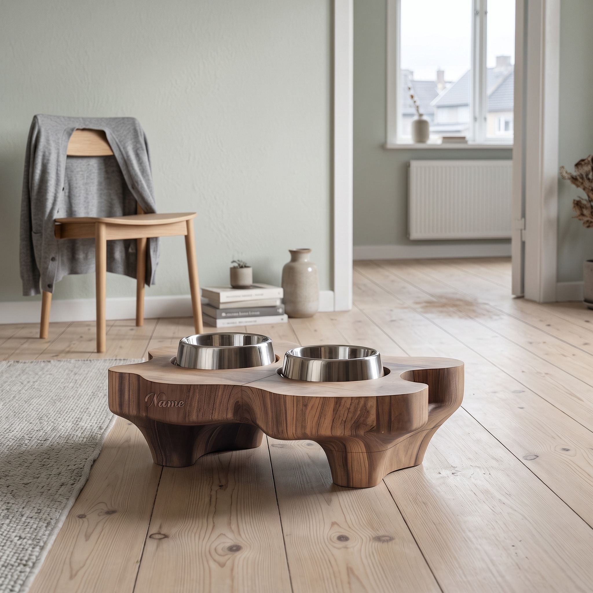 Rustic Elevated Dog Bowl Holder for Kitchen Decor