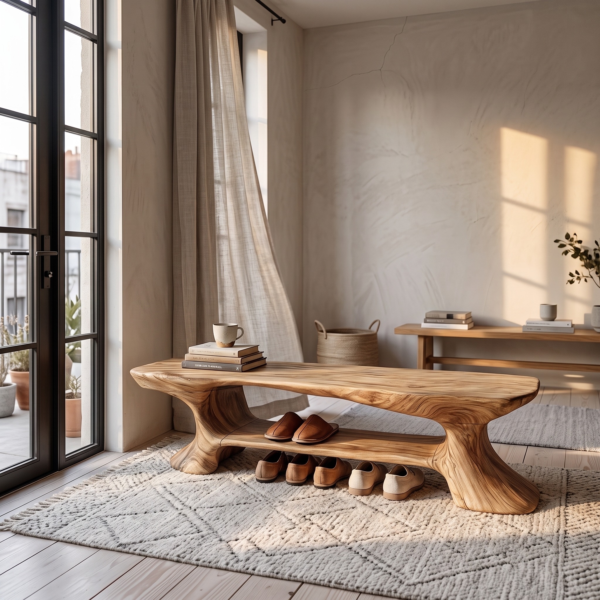 Rustic Entryway Bench with Integrated Shoe Storage for Entryway