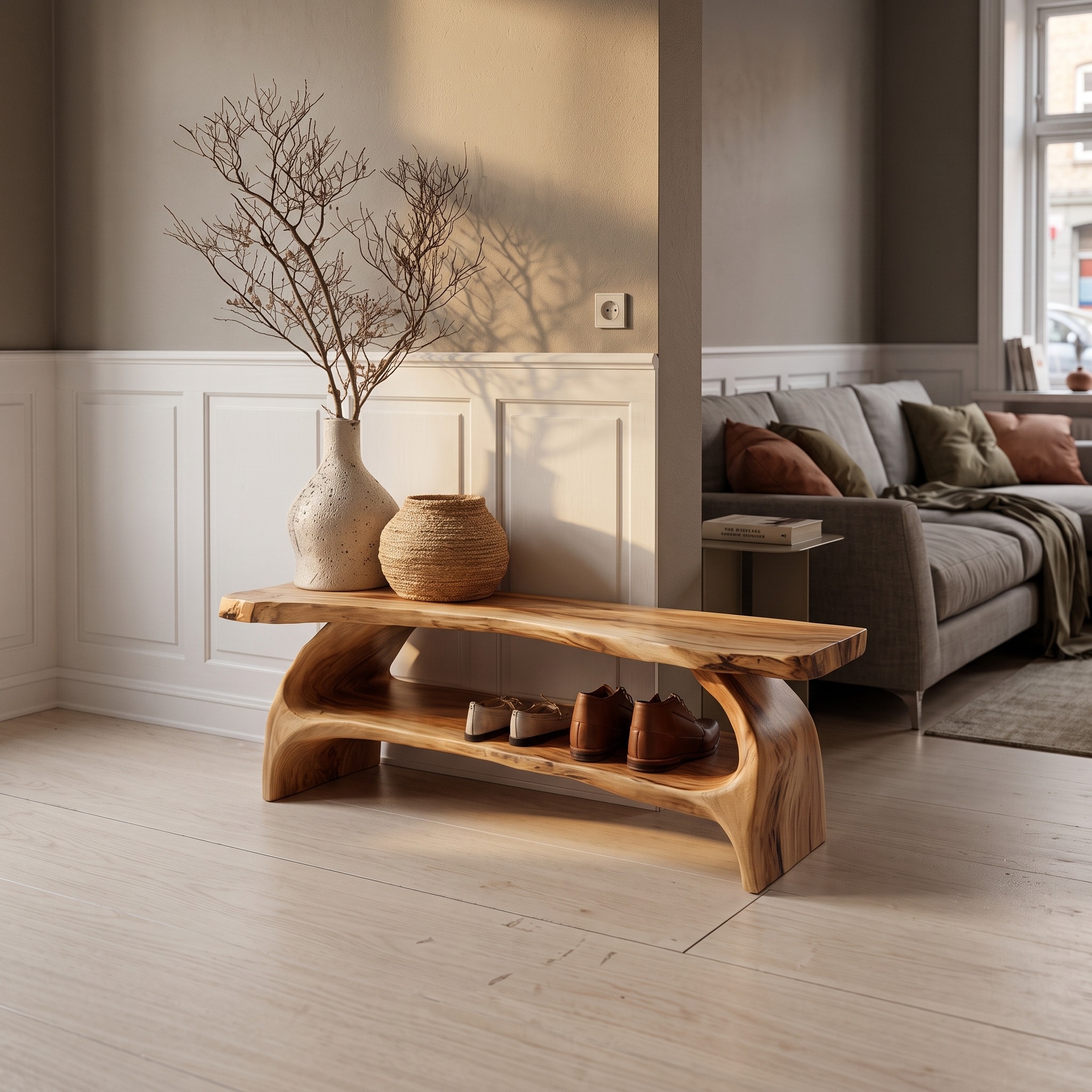 Rustic Entryway Shoe Bench Living Room Shoe Rack