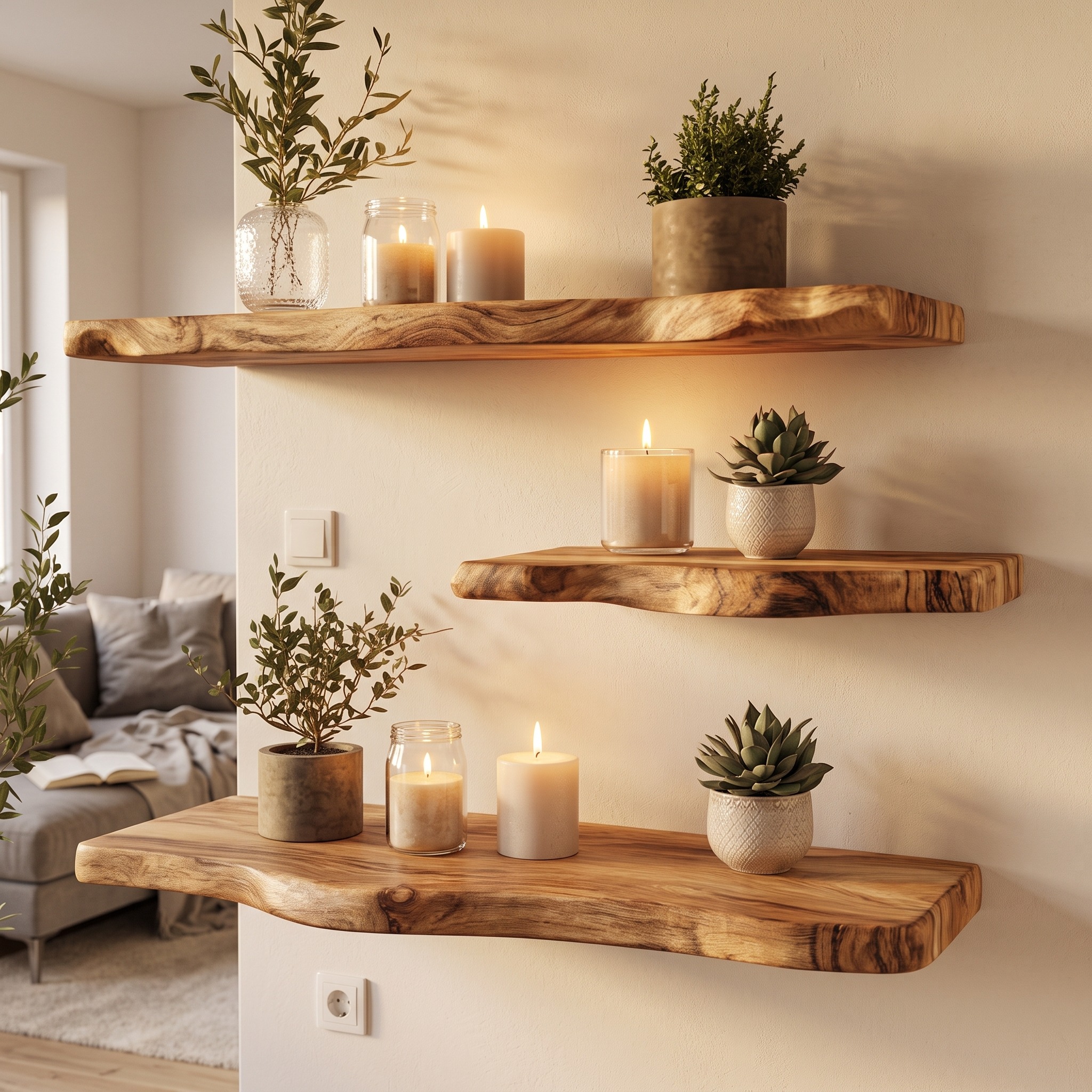 Rustic Farmhouse Live Edge Wooden Floating Shelf for Cozy Corner Decor