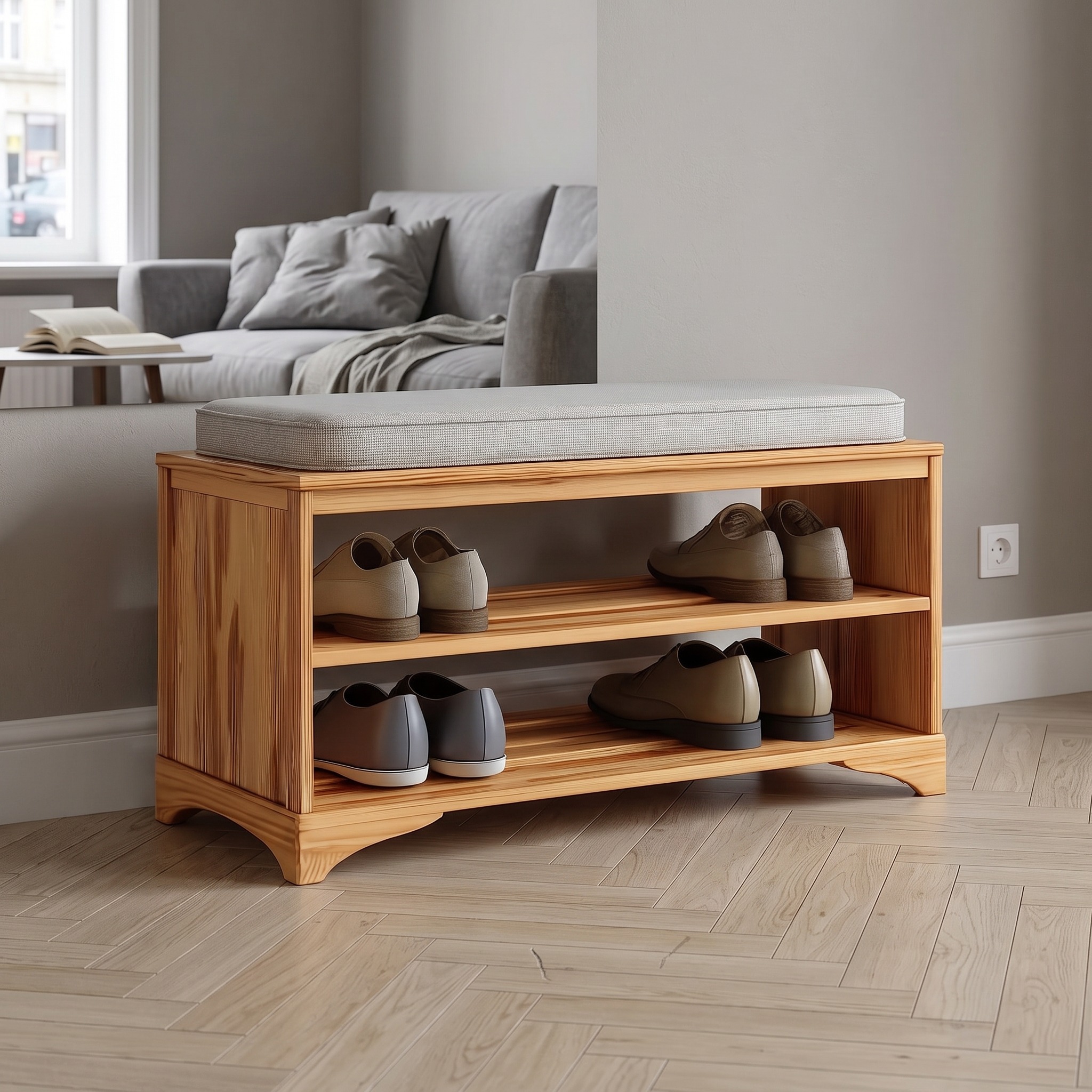 Rustic Farmhouse Shoe Rack Bench Entryway