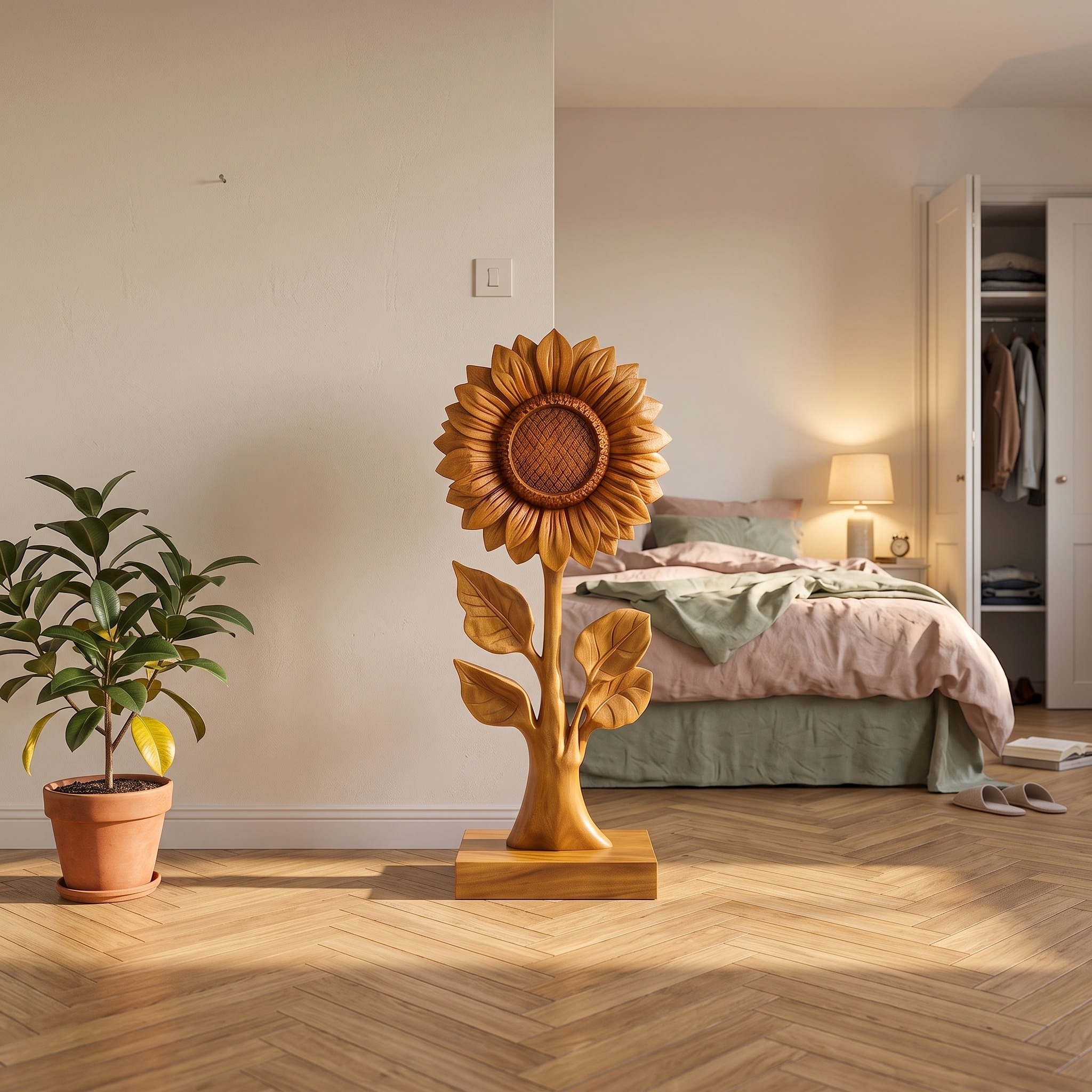 Rustic Farmhouse Sunflower Wood Sculpture for Entryway Home Decor