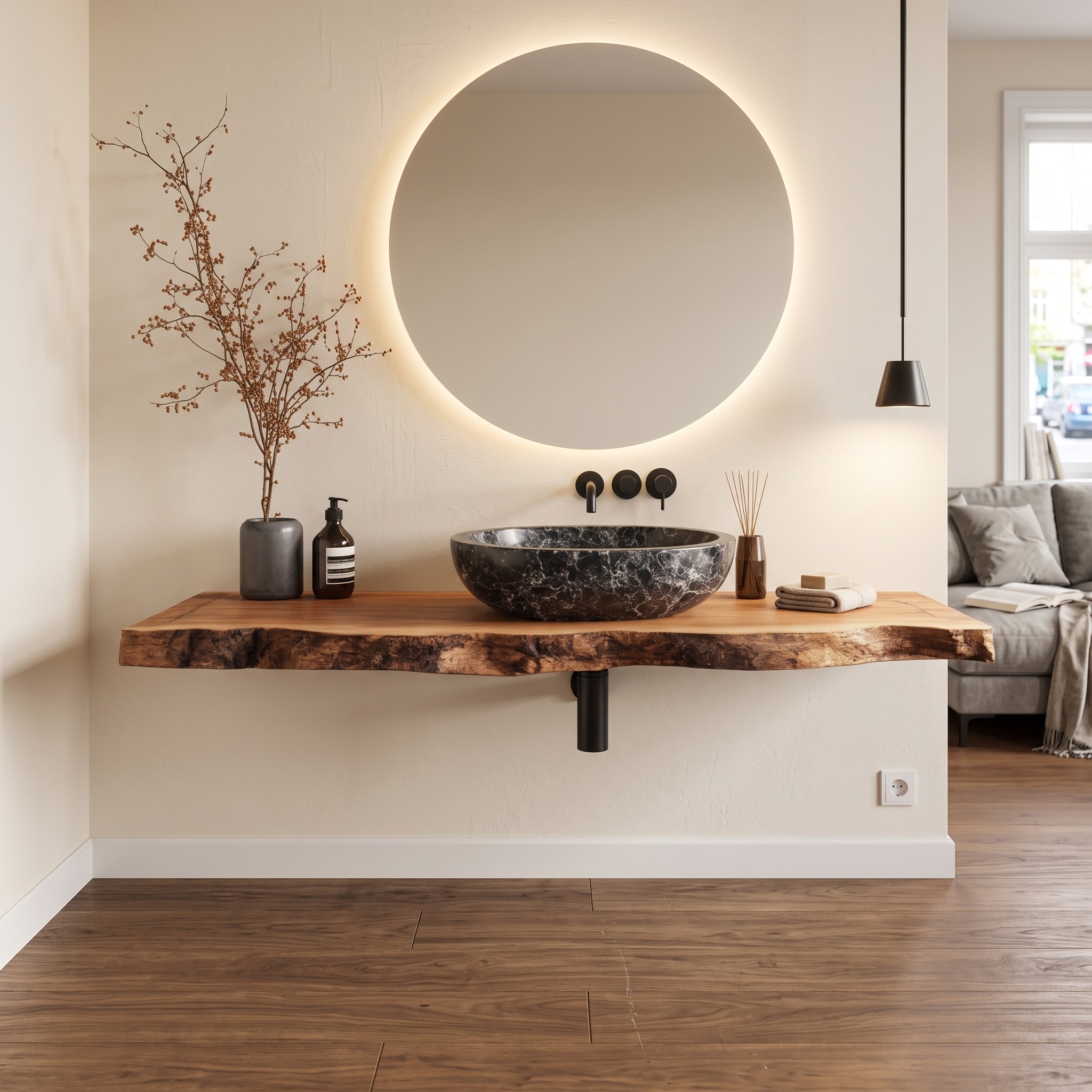 Rustic Floating Bathroom Vanity Washroom Entryway