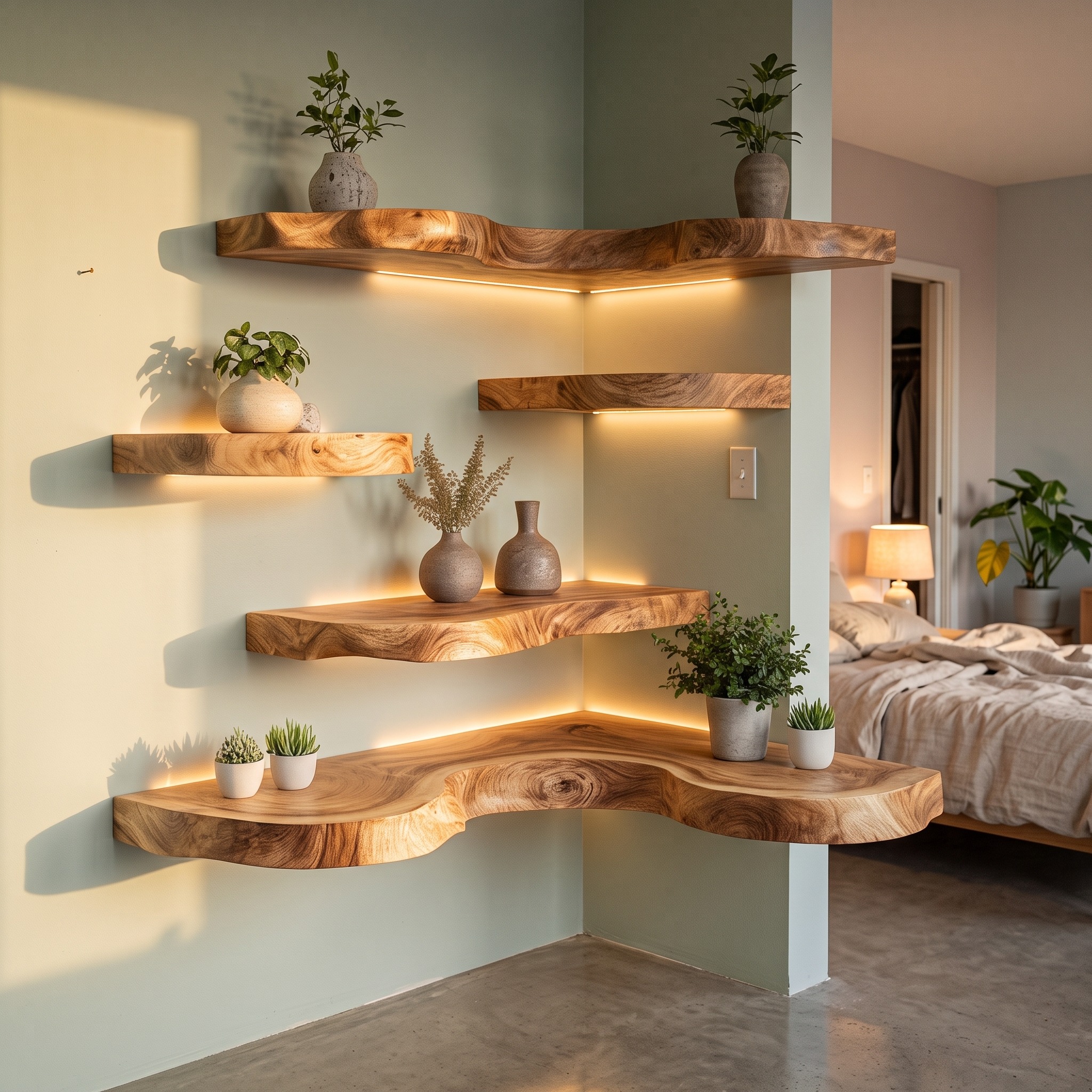 Rustic Floating Corner Shelf for Home Styling