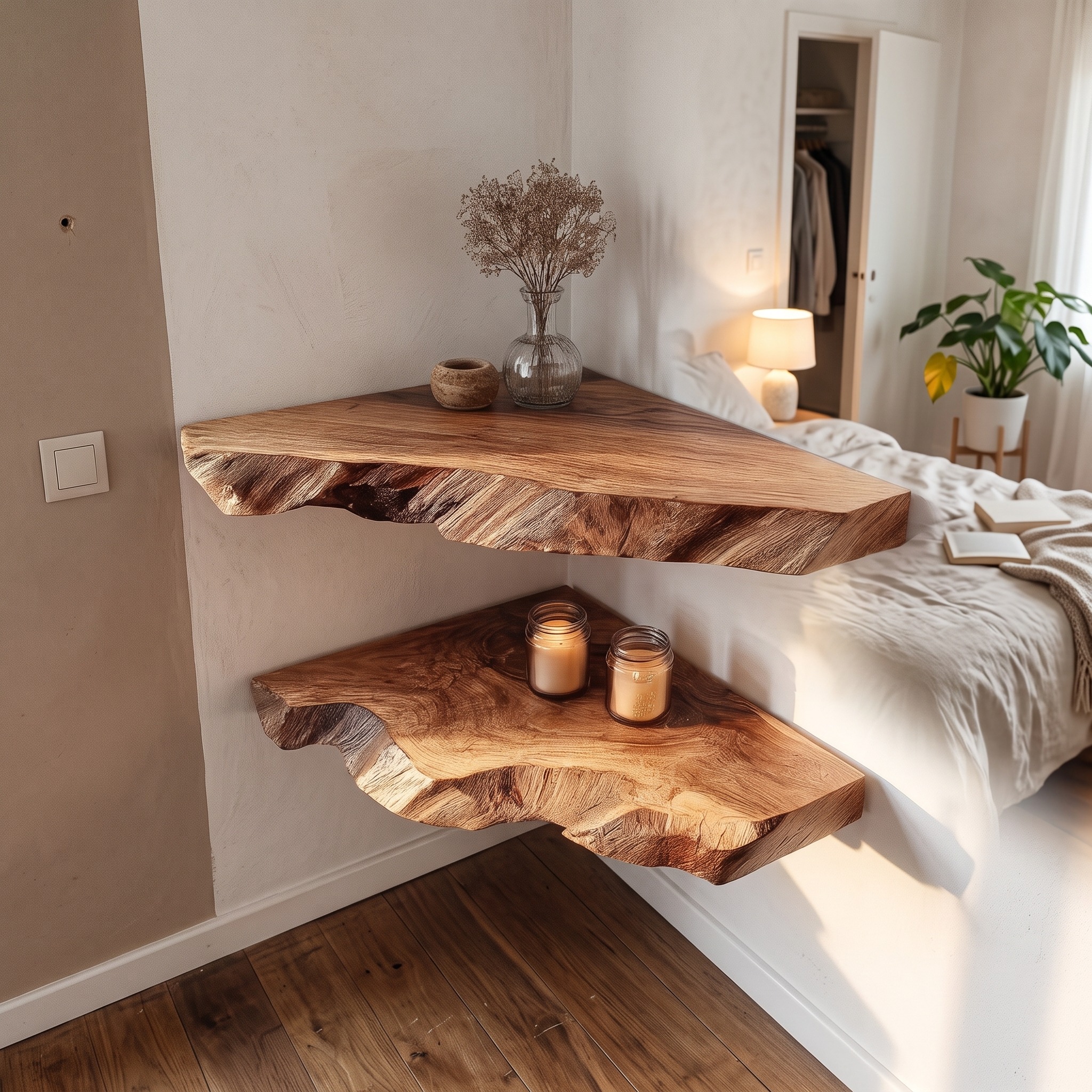 Rustic Floating Corner Shelf Living Room Dining Entryway