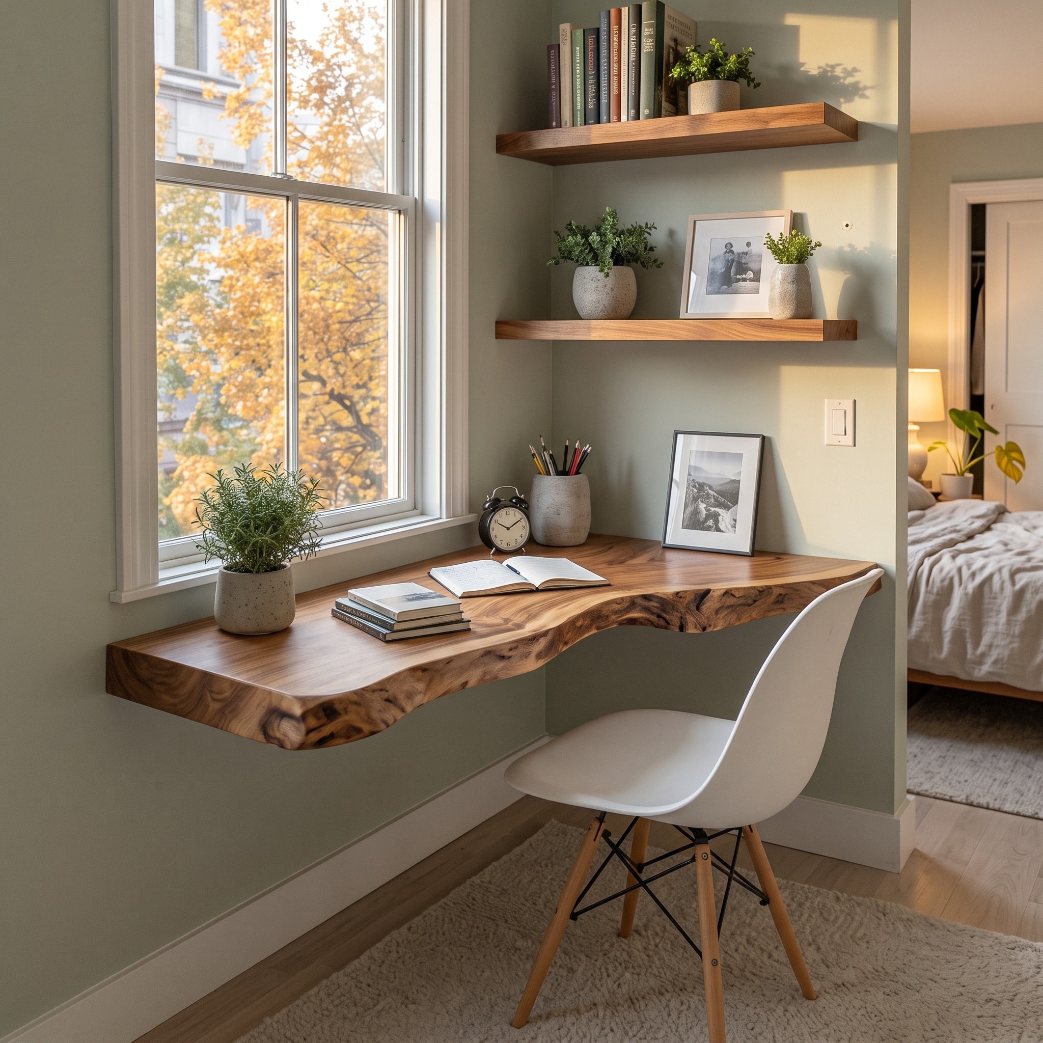 Rustic Floating Desk Shelf Bedroom Study Office