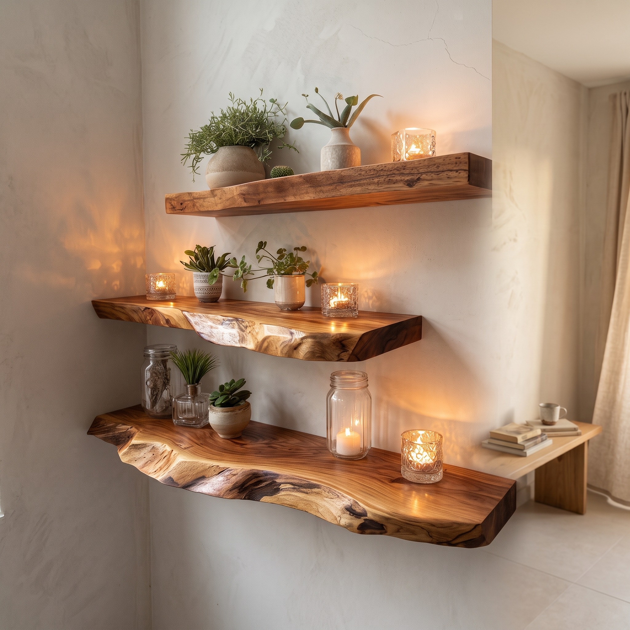 Rustic Floating Shelf Candle Display Bedroom Accent
