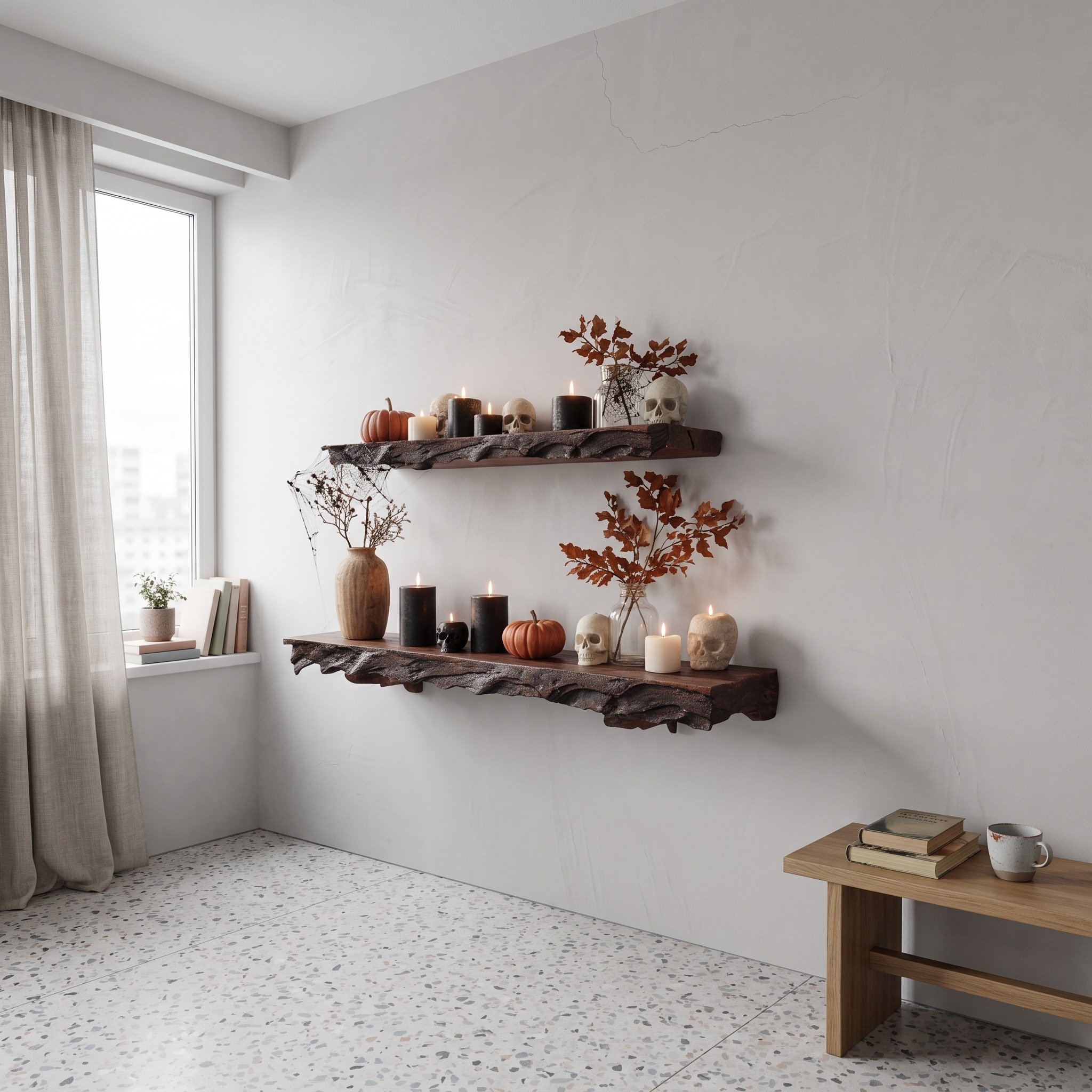 Rustic Floating Shelf Halloween Entryway Hallway