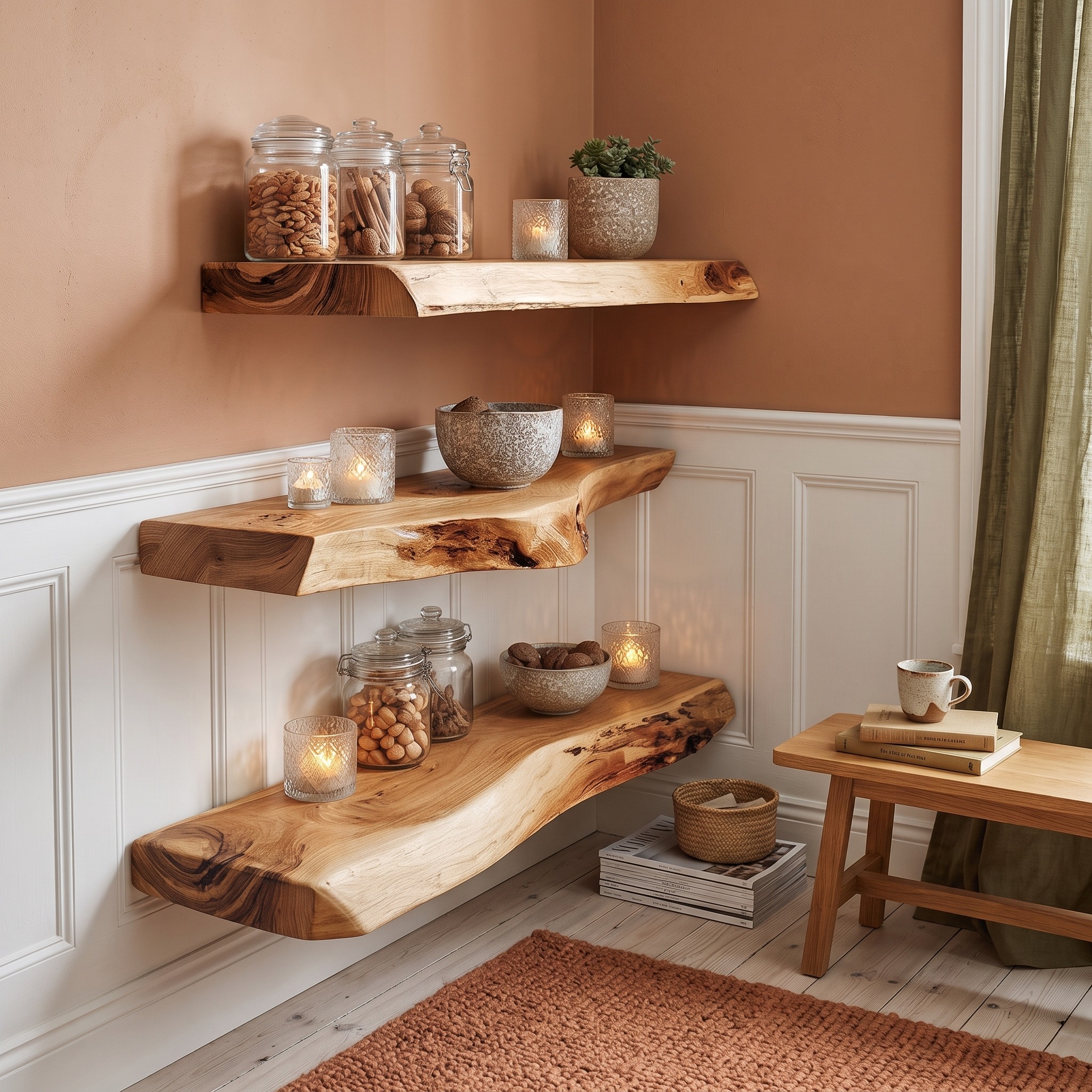 Rustic Floating Shelf Minimalist Living Room Storage
