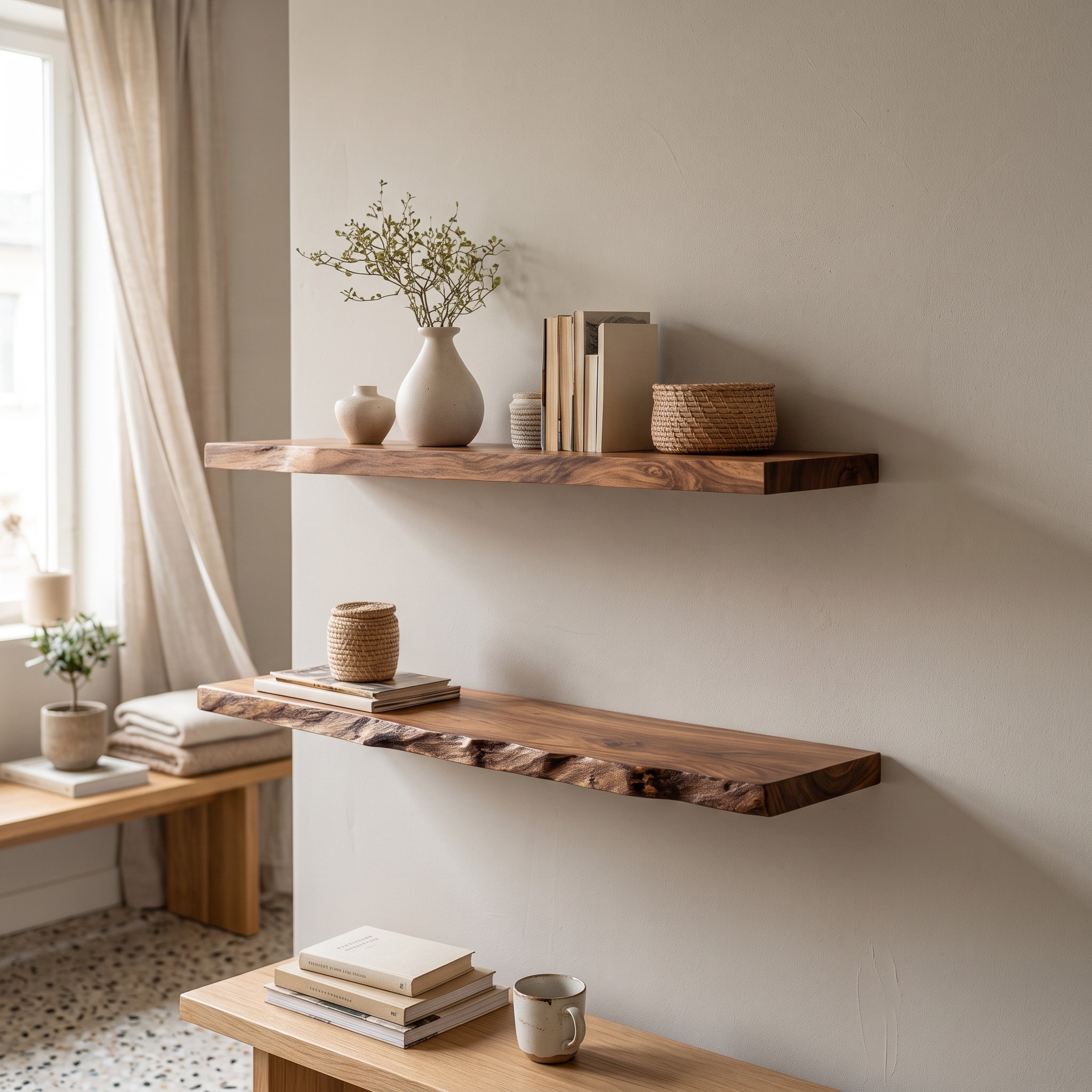 Rustic Floating Shelf Modern Living Room