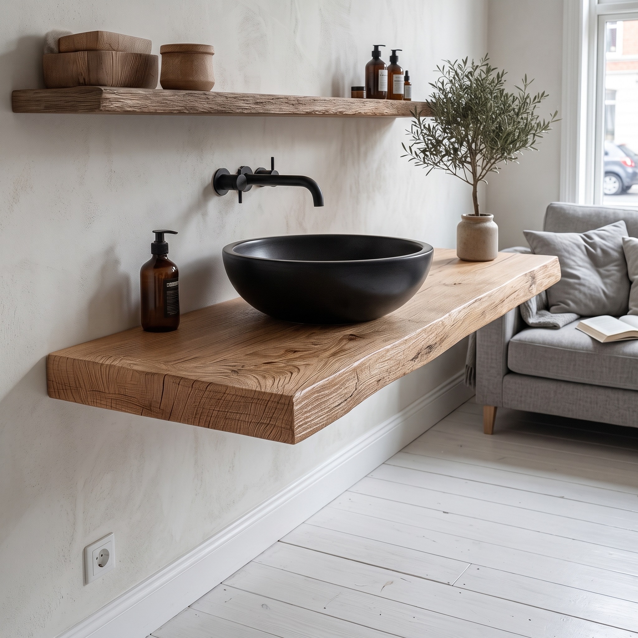 Rustic Floating Shelf Natural Edge Vanity Washroom