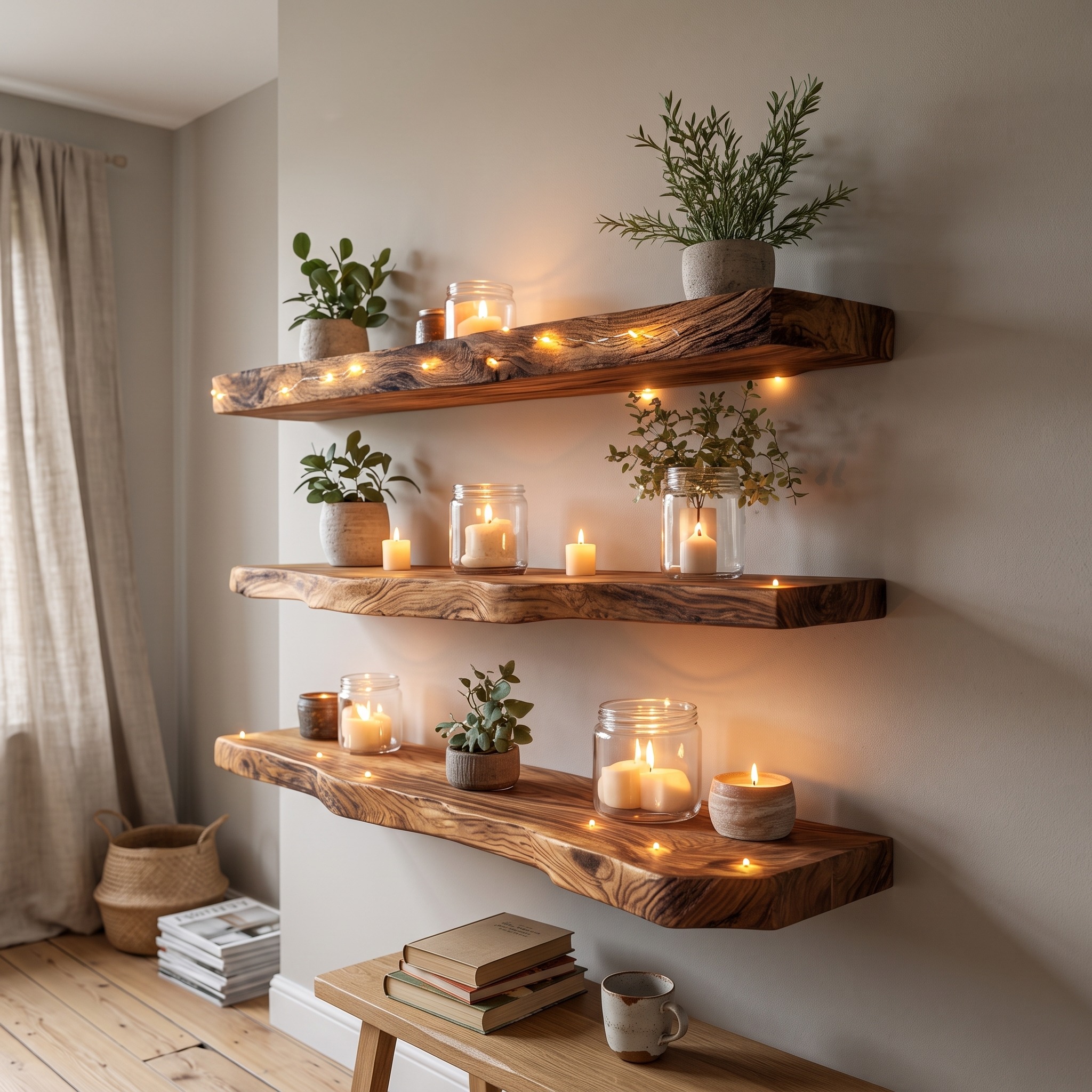 Rustic Floating Shelf Warm Minimal Living Room or Office