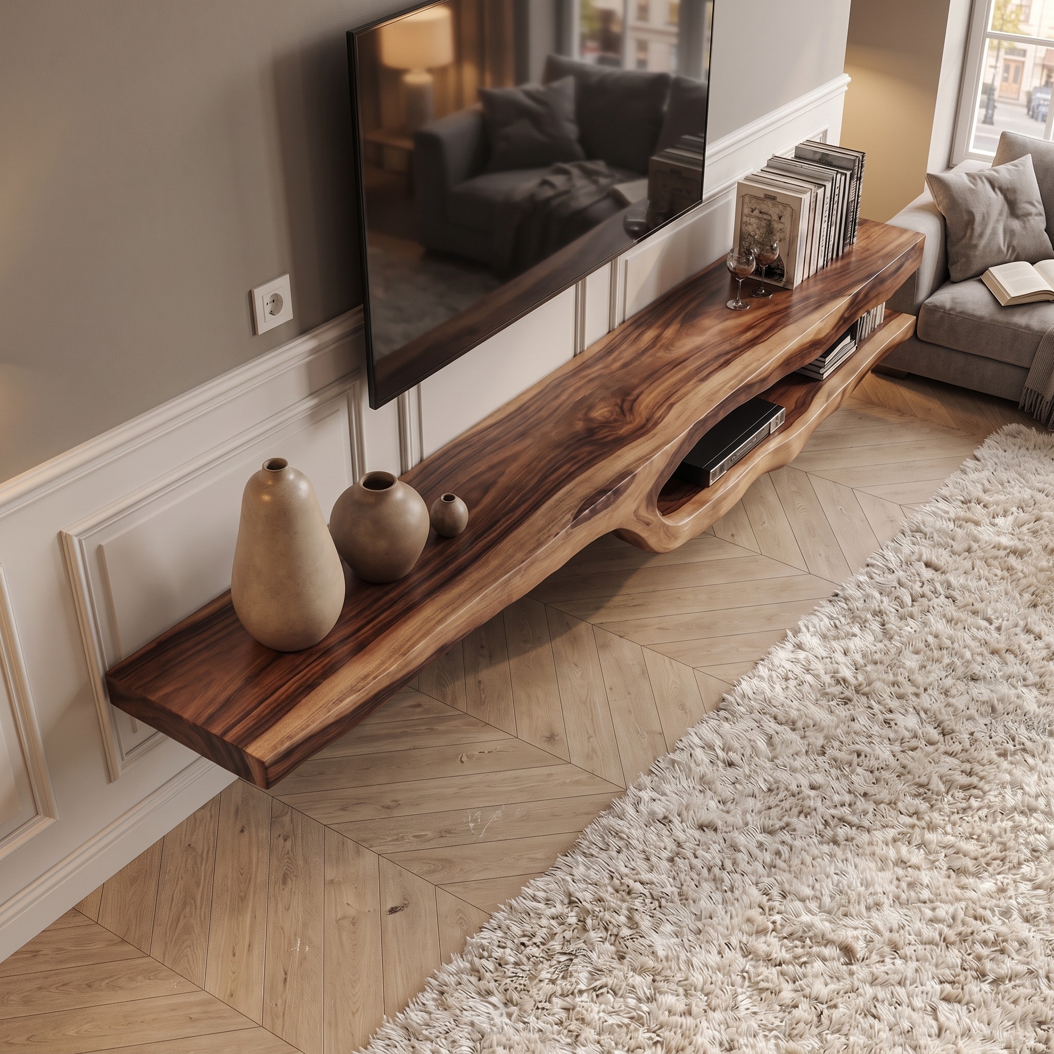 Rustic Floating TV Shelf for Living Room and Bedroom
