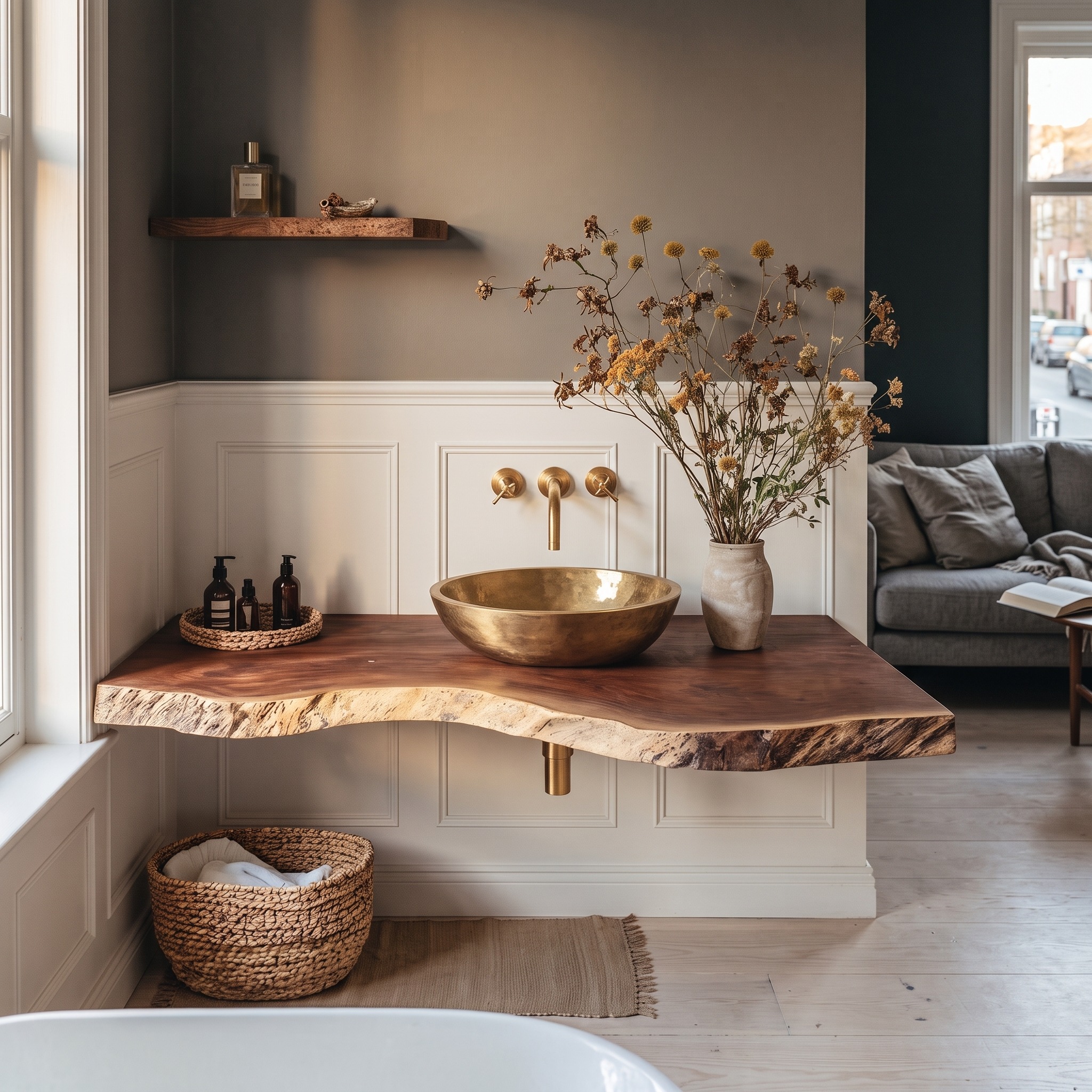 Rustic Floating Vanity for Compact Bathroom Design