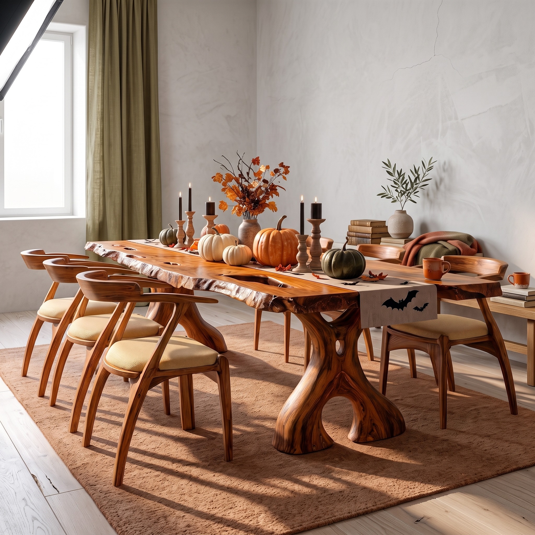 Rustic Halloween Dining Table with Irregular Edge Top for Dining Room