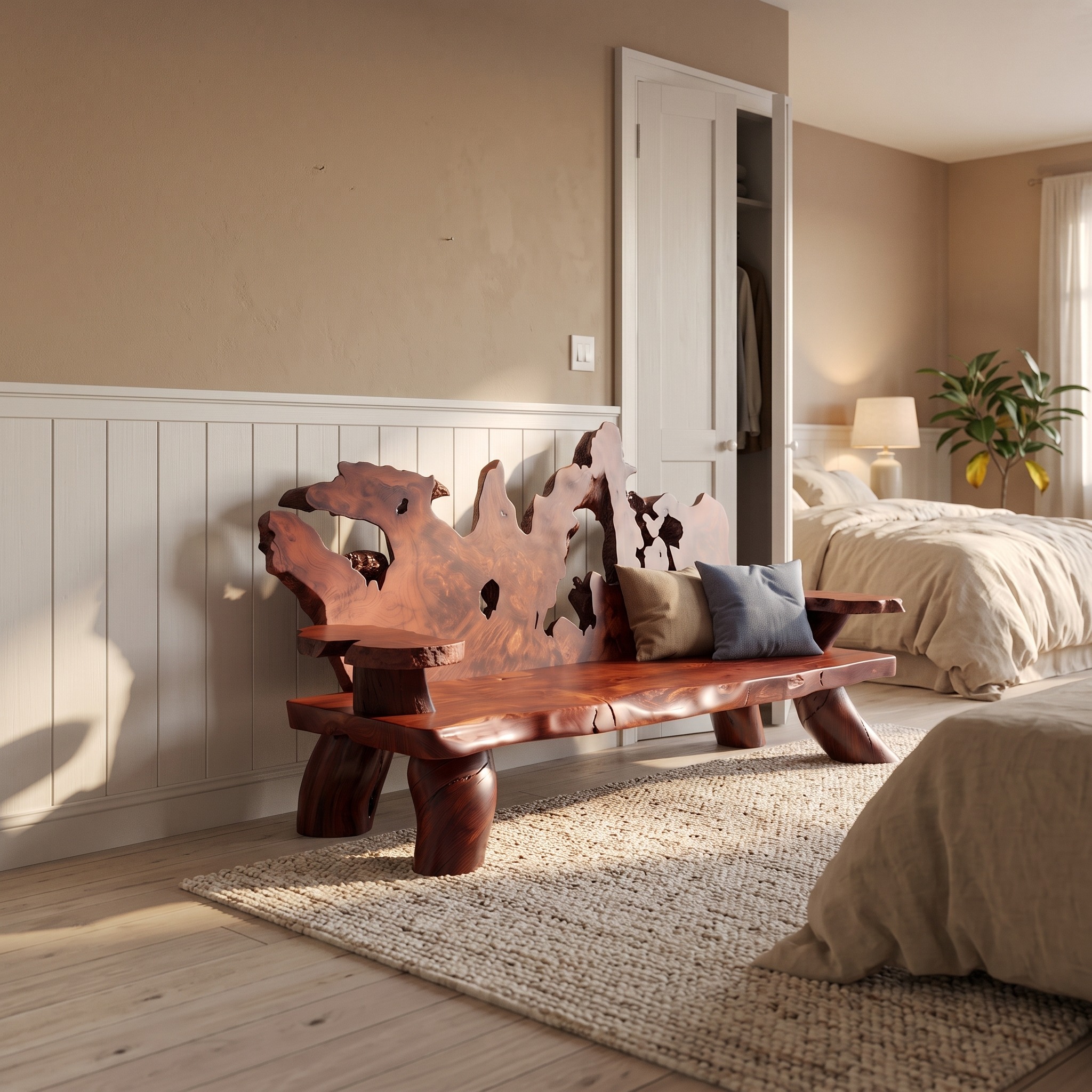 Rustic Halloween Garden Bench with Branch Inspired Backrest for Patio